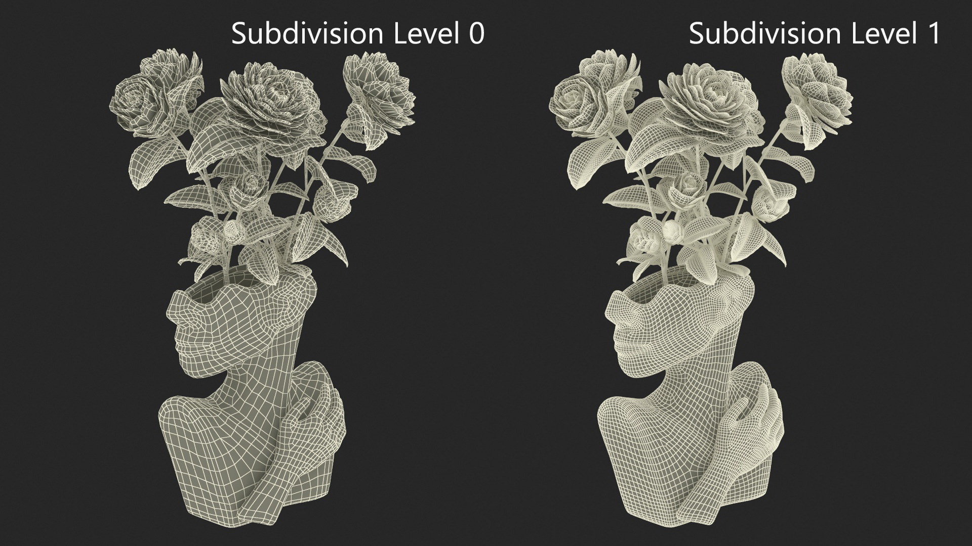 3D Vase Bust Head Shaped White with Camellia