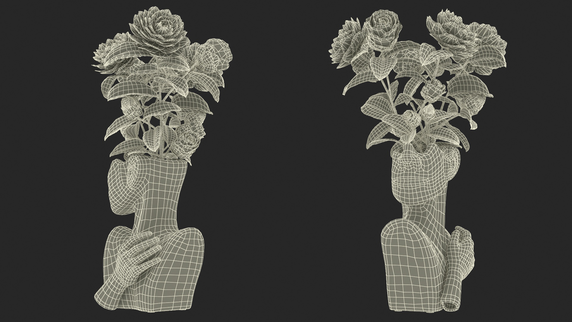 3D Vase Bust Head Shaped White with Camellia