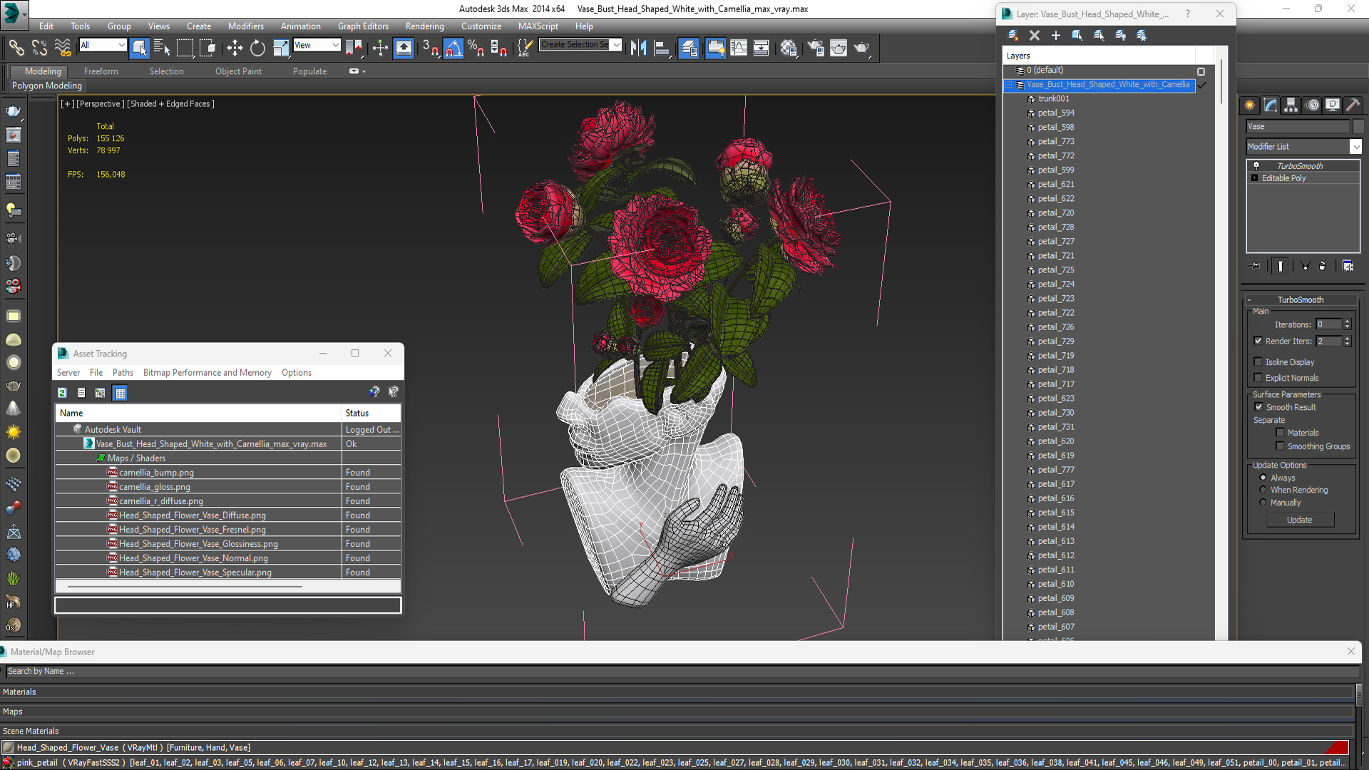 3D Vase Bust Head Shaped White with Camellia
