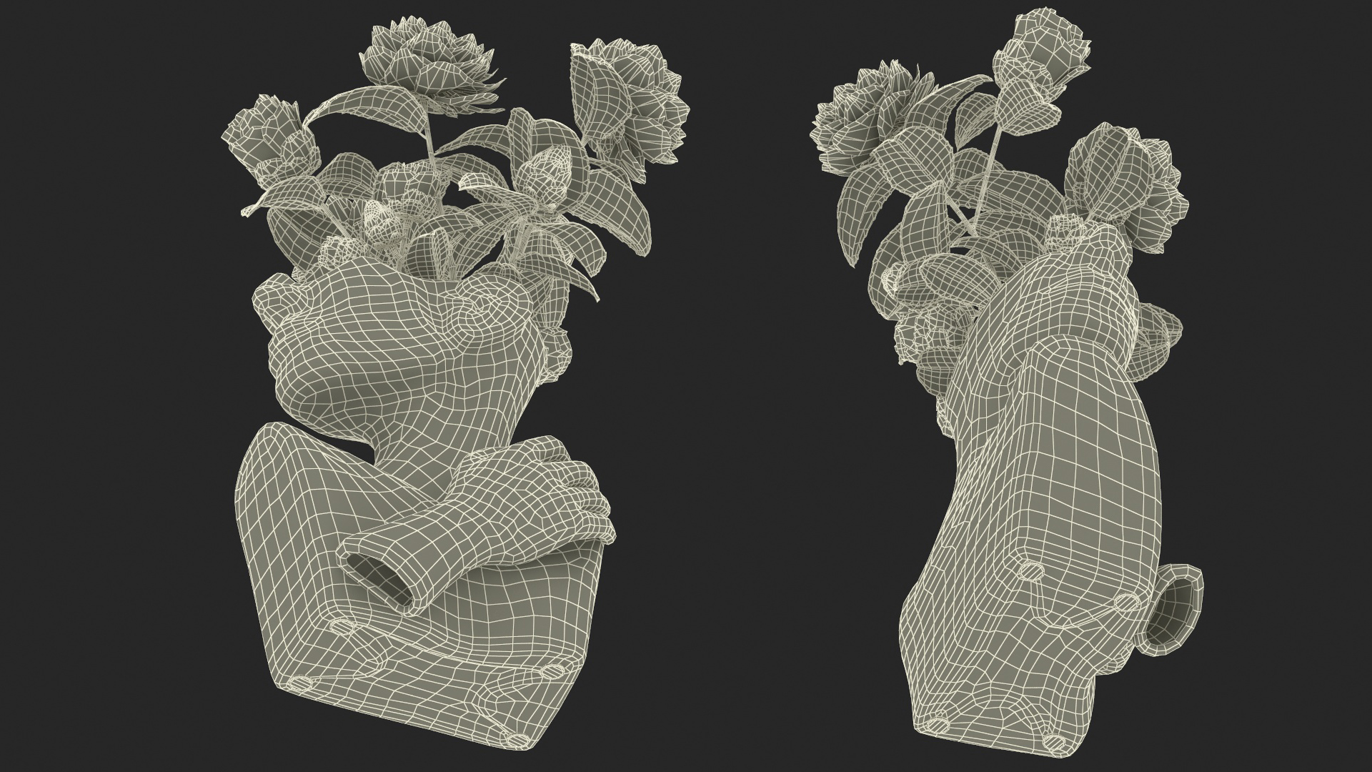 3D Vase Bust Head Shaped White with Camellia