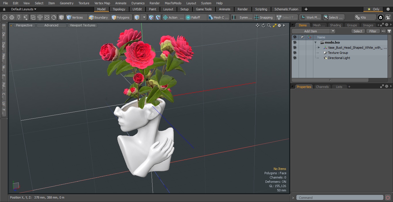 3D Vase Bust Head Shaped White with Camellia
