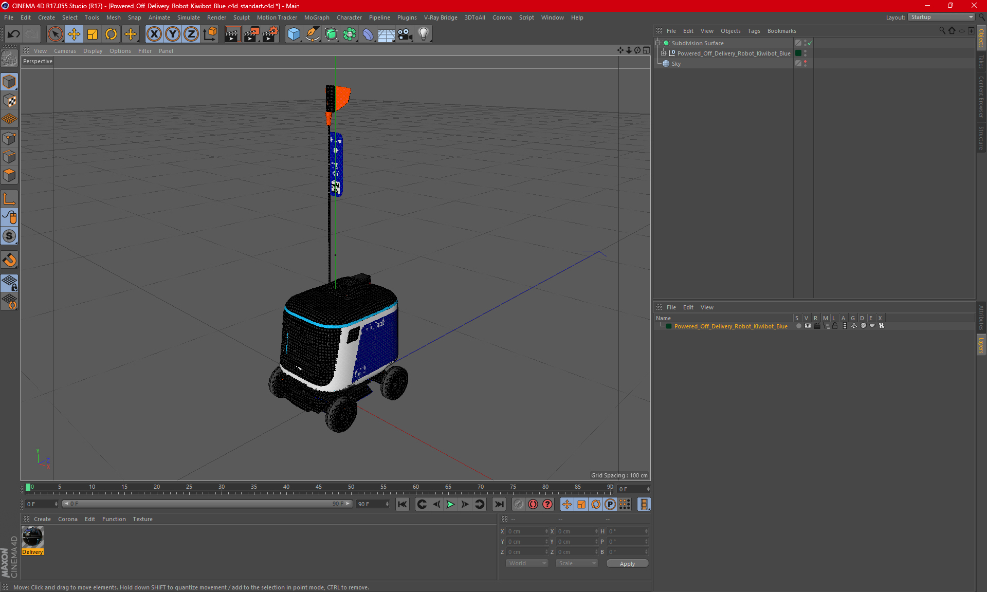 Powered Off Delivery Robot Kiwibot Blue 3D model
