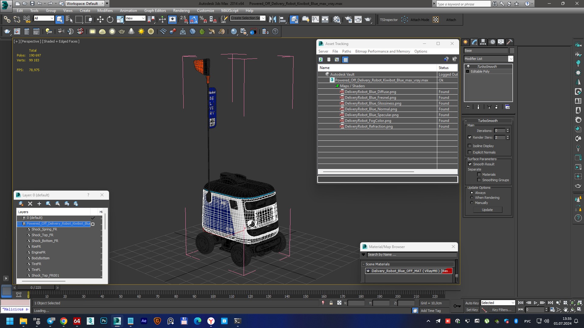 Powered Off Delivery Robot Kiwibot Blue 3D model