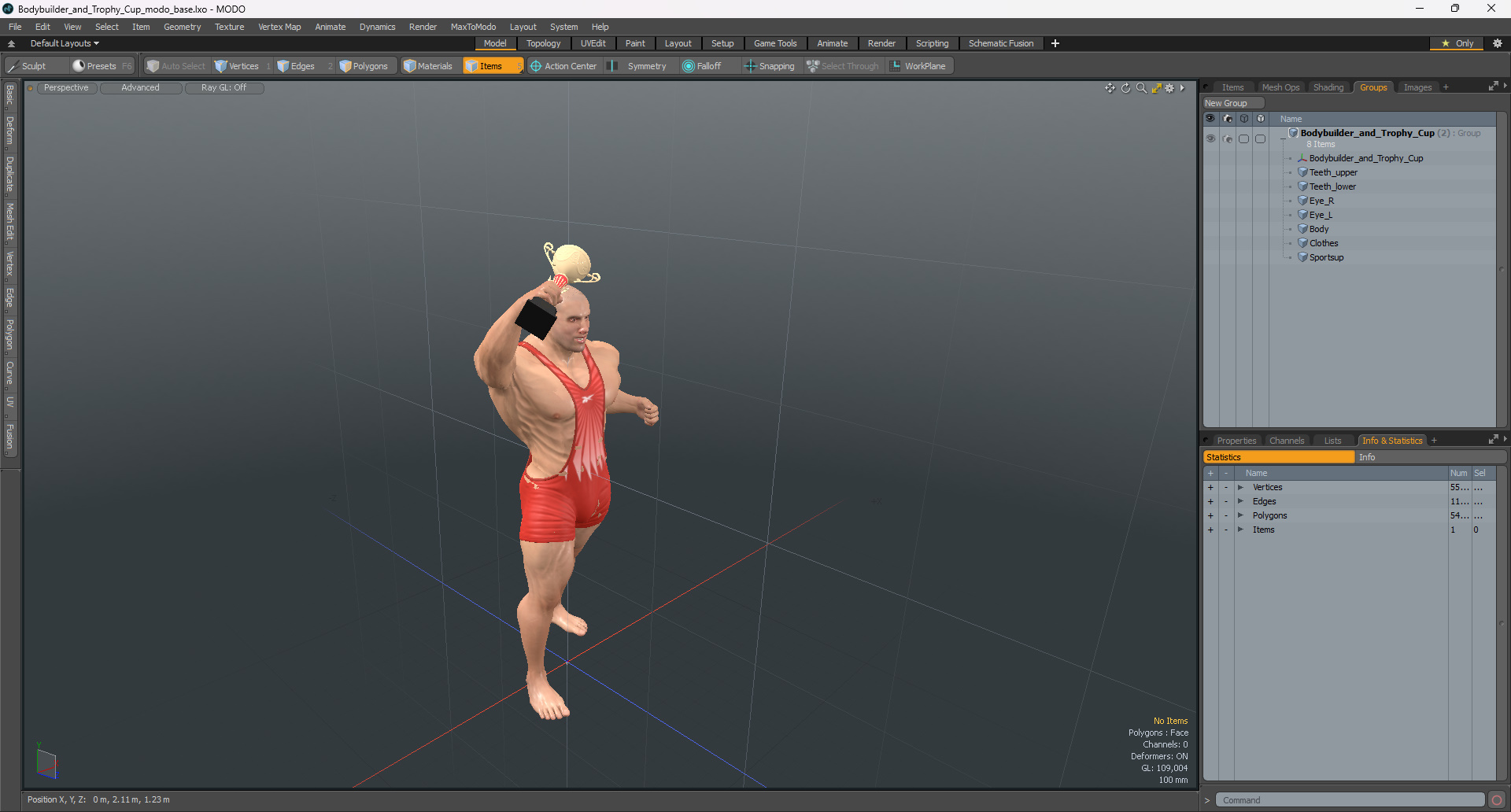 3D Bodybuilder and Trophy Cup in Reebok Red Singlet model