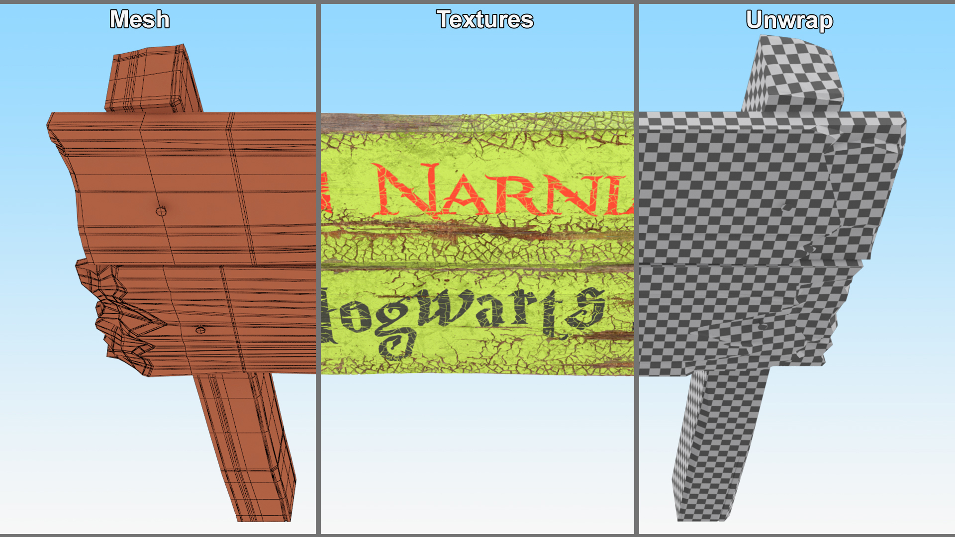 Aged Rustic Wooden Signpost 3D