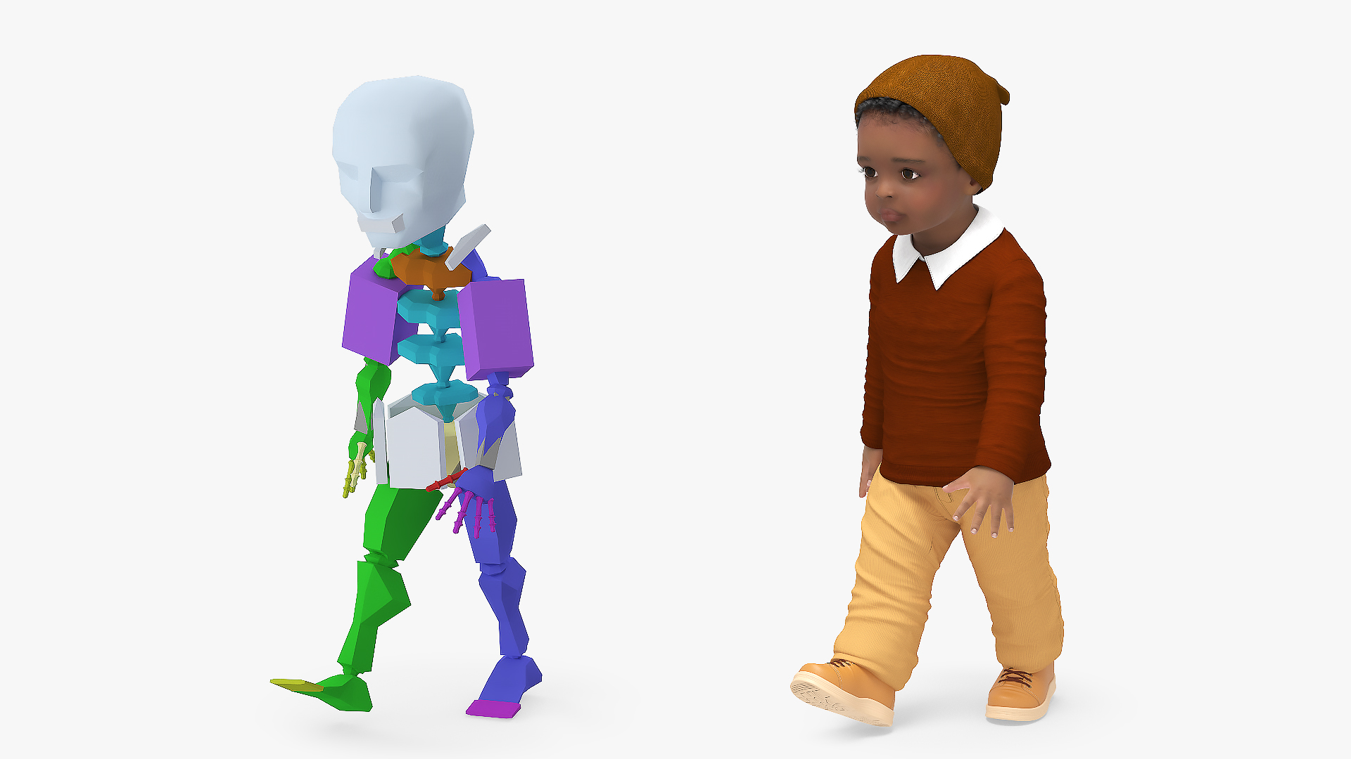 3D Little Black Boy Light Skin Autumn Clothes Rigged for Cinema 4D model