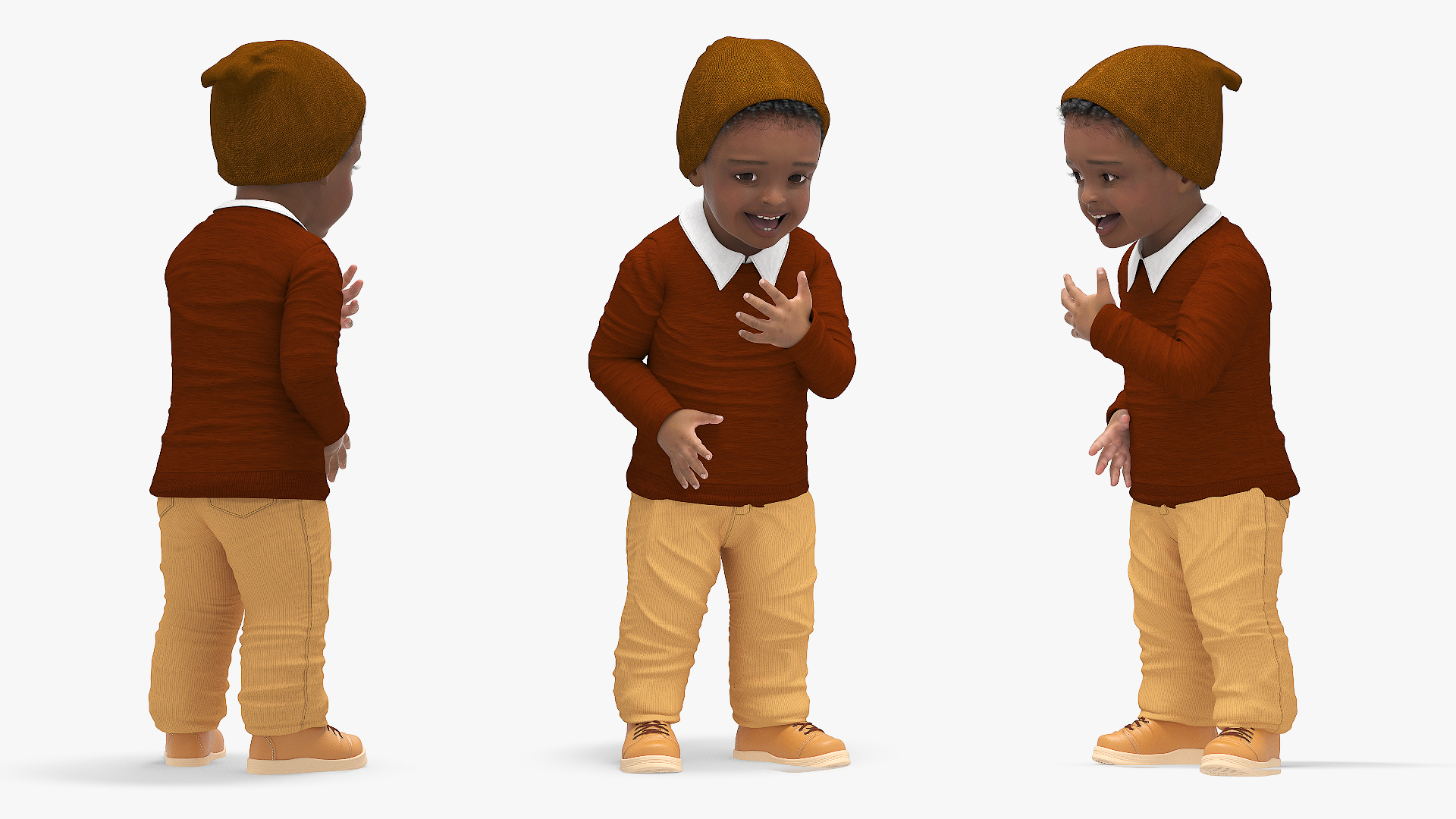 3D Little Black Boy Light Skin Autumn Clothes Rigged for Cinema 4D model