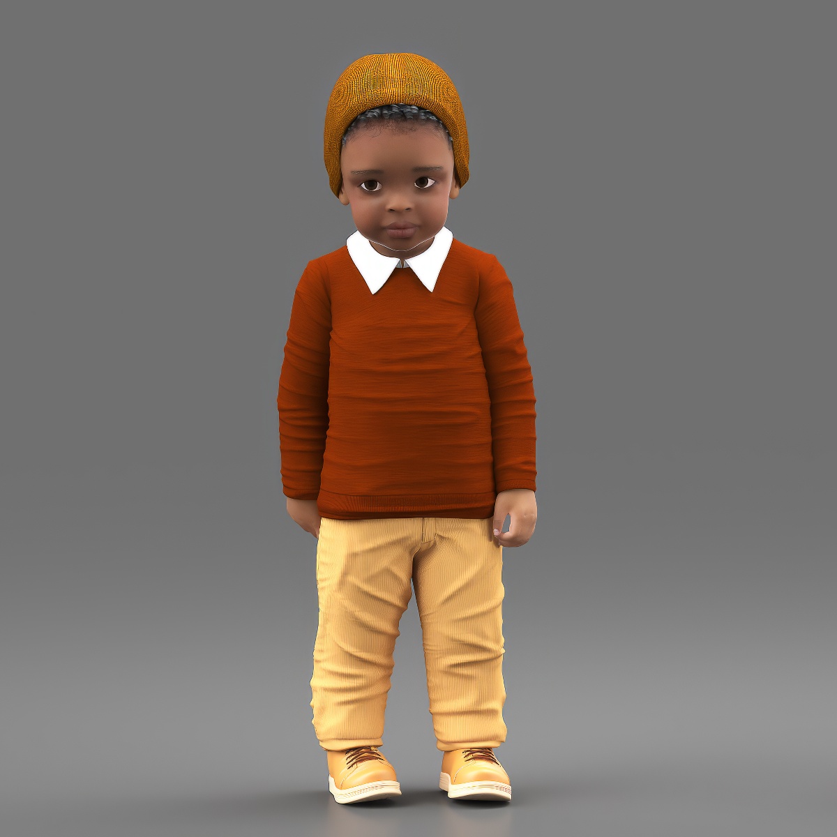 3D Little Black Boy Light Skin Autumn Clothes Rigged for Cinema 4D model