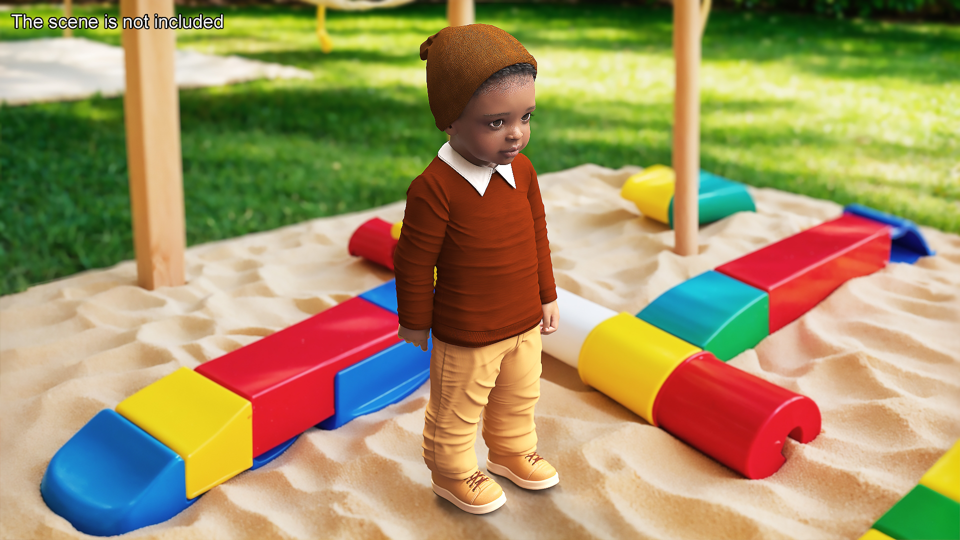 3D Little Black Boy Light Skin Autumn Clothes Rigged for Cinema 4D model