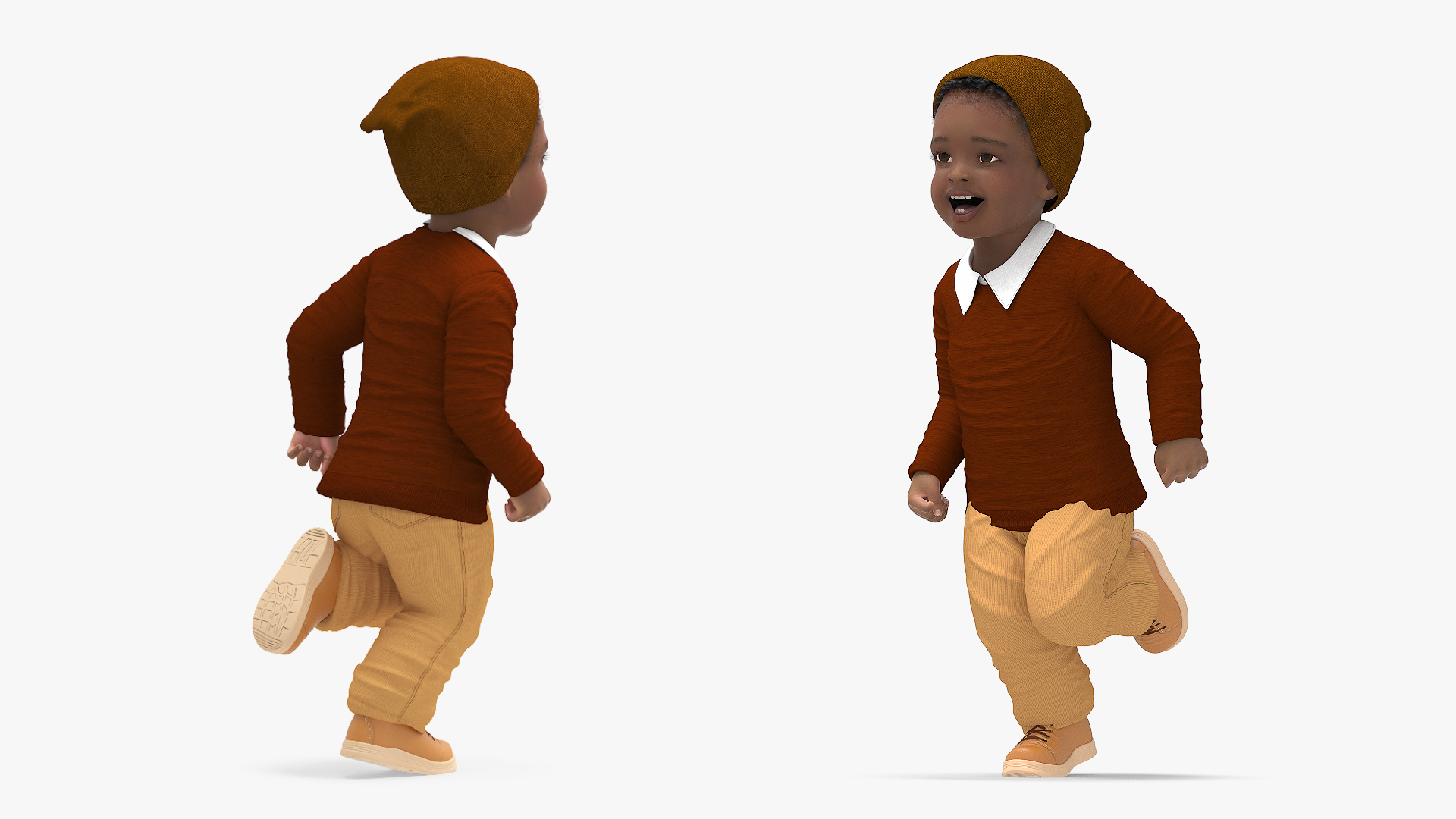 3D Little Black Boy Light Skin Autumn Clothes Rigged for Cinema 4D model