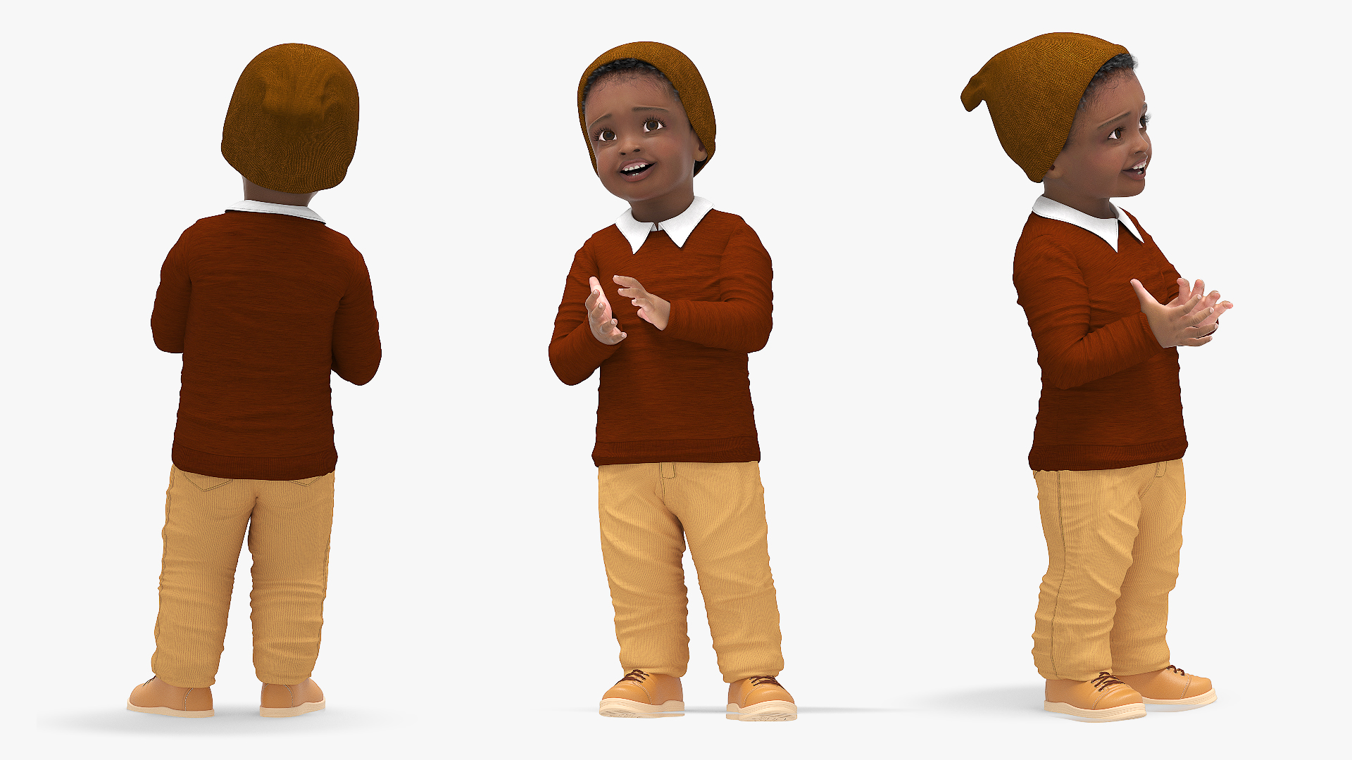 3D Little Black Boy Light Skin Autumn Clothes Rigged for Cinema 4D model