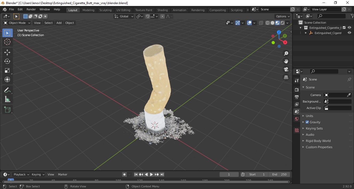 Extinguished Cigarette Butt 3D