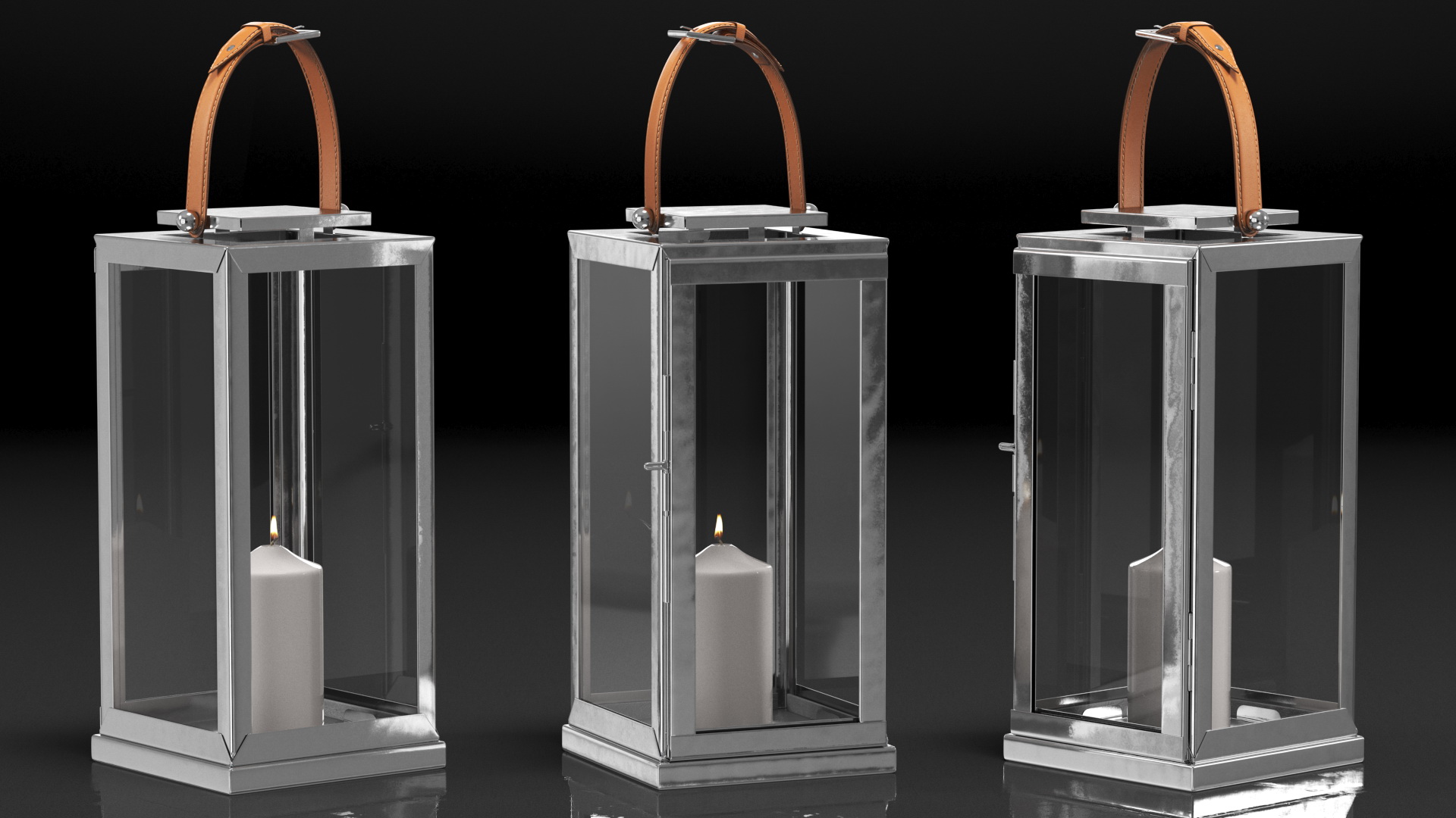 Glass and Metal Candle Lantern Set 3D model