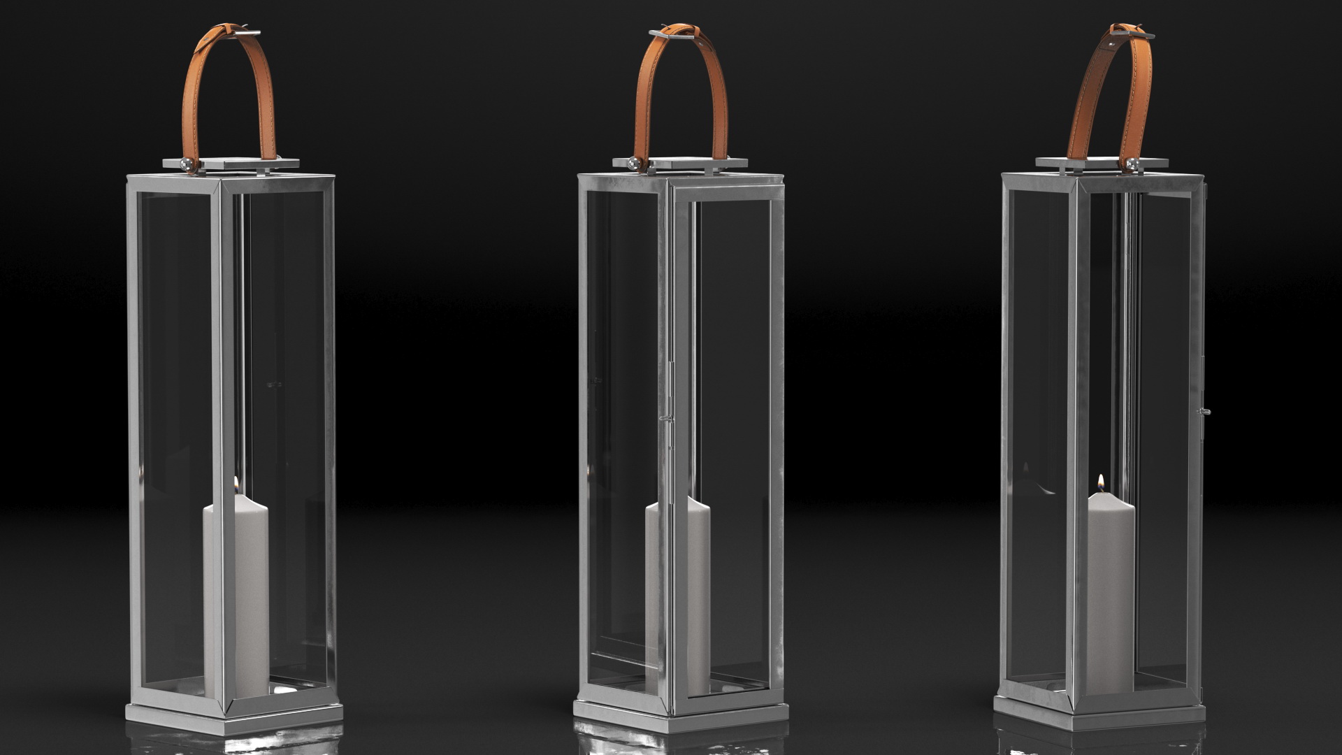 Glass and Metal Candle Lantern Set 3D model