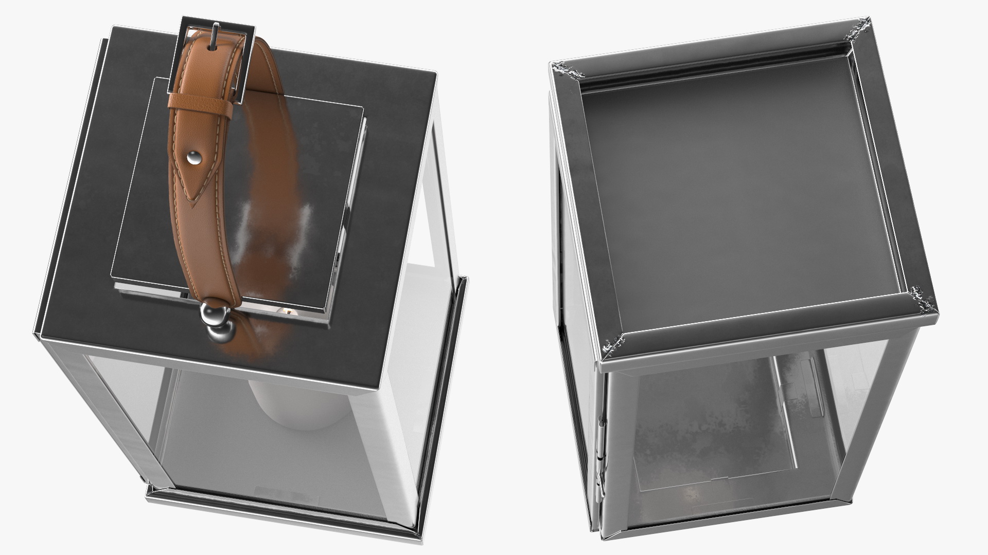 Glass and Metal Candle Lantern Set 3D model