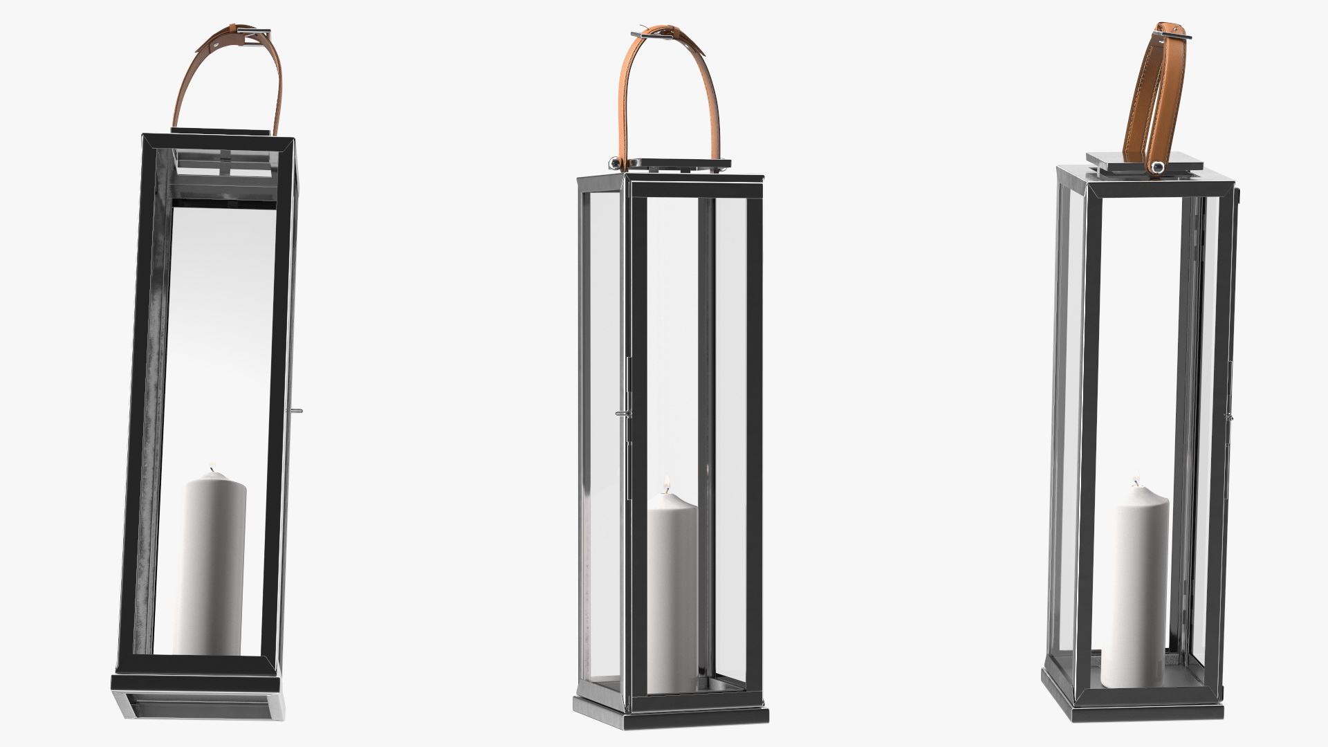 Glass and Metal Candle Lantern Set 3D model