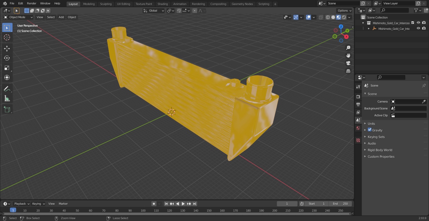 Mishimoto Gold Car Intercooler Up Side Pipes 3D model