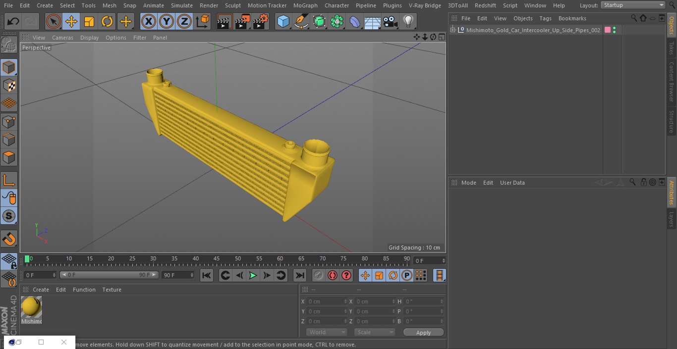 Mishimoto Gold Car Intercooler Up Side Pipes 3D model