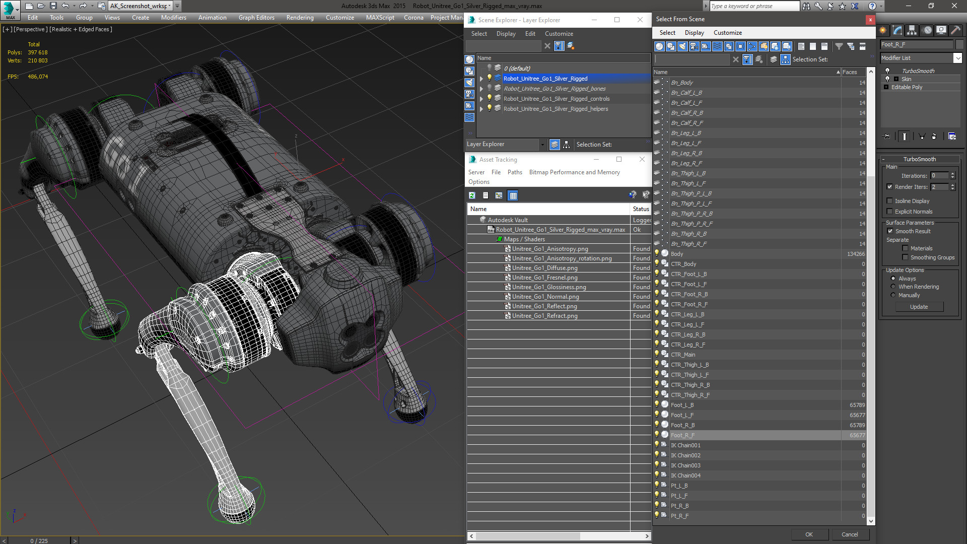 3D model Robot Unitree Go1 Silver Rigged for Maya