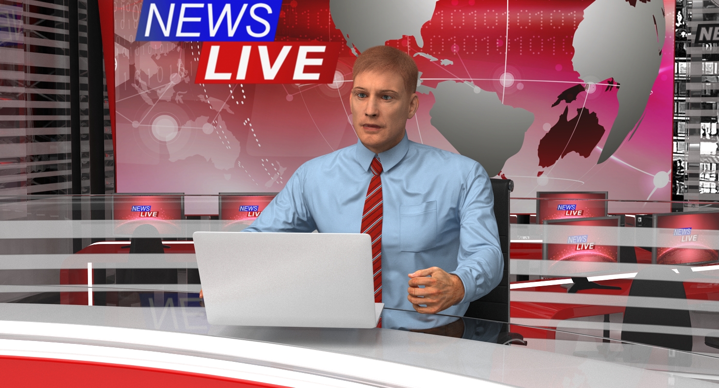 3D Big News TV Studio with Presenters Rigged