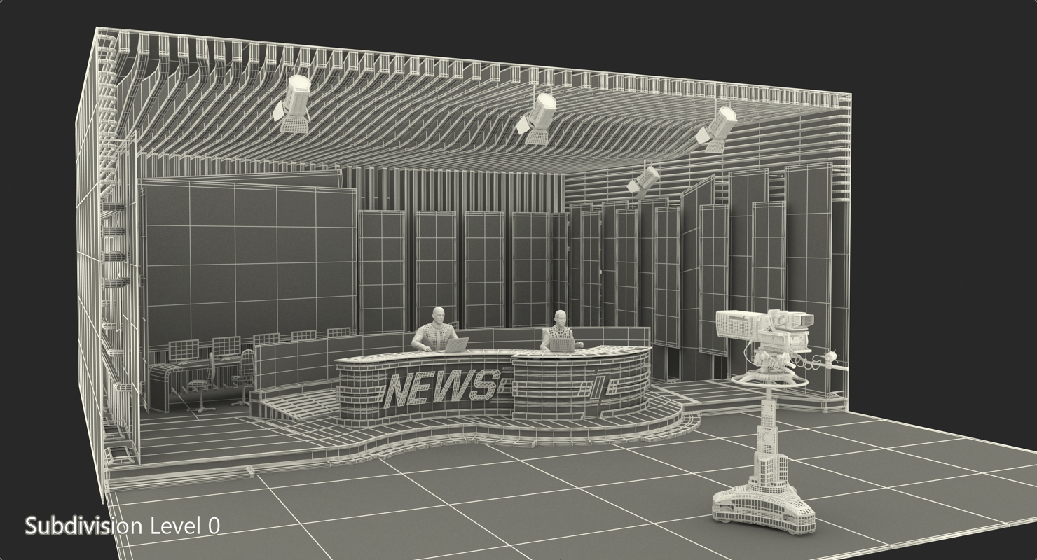 3D Big News TV Studio with Presenters Rigged