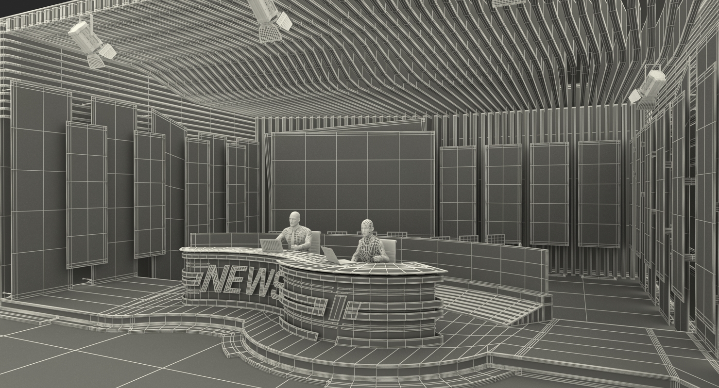 3D Big News TV Studio with Presenters Rigged