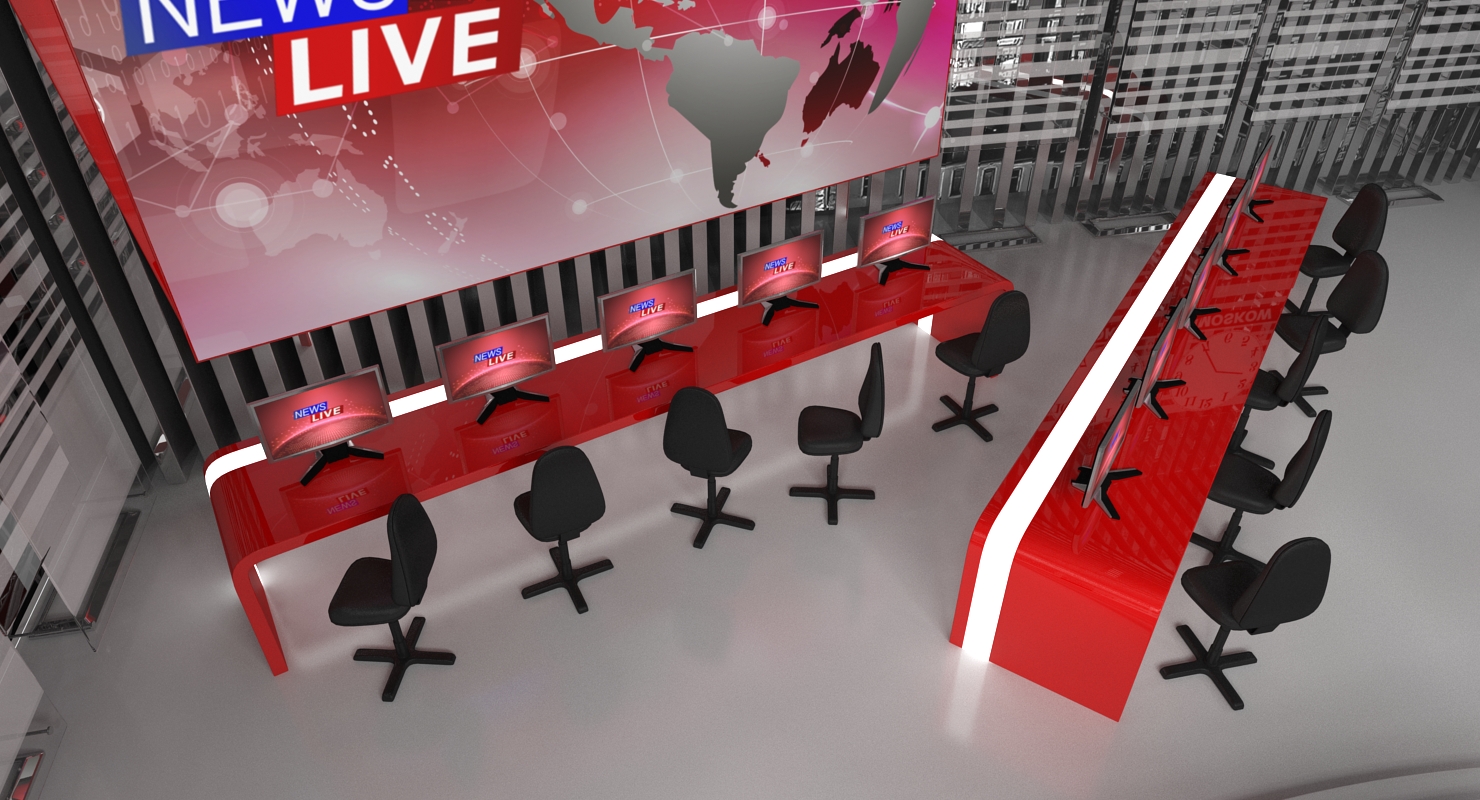3D Big News TV Studio with Presenters Rigged