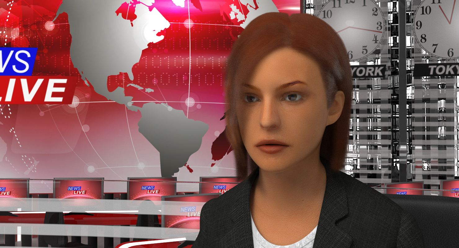 3D Big News TV Studio with Presenters Rigged