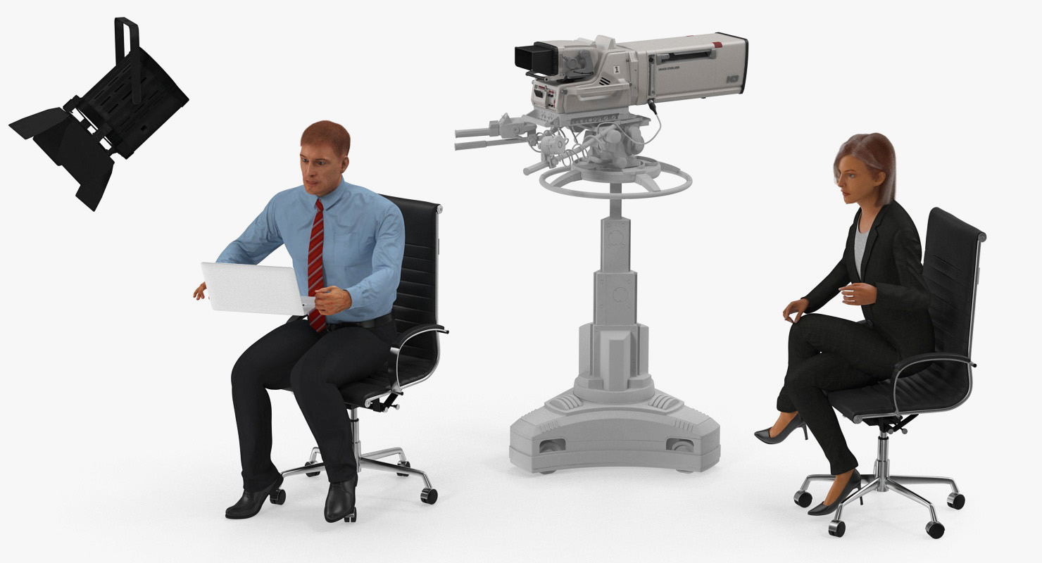 3D Big News TV Studio with Presenters Rigged