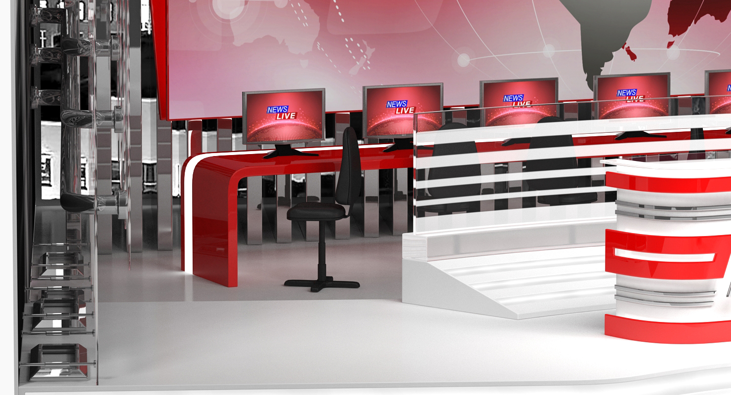 3D Big News TV Studio with Presenters Rigged