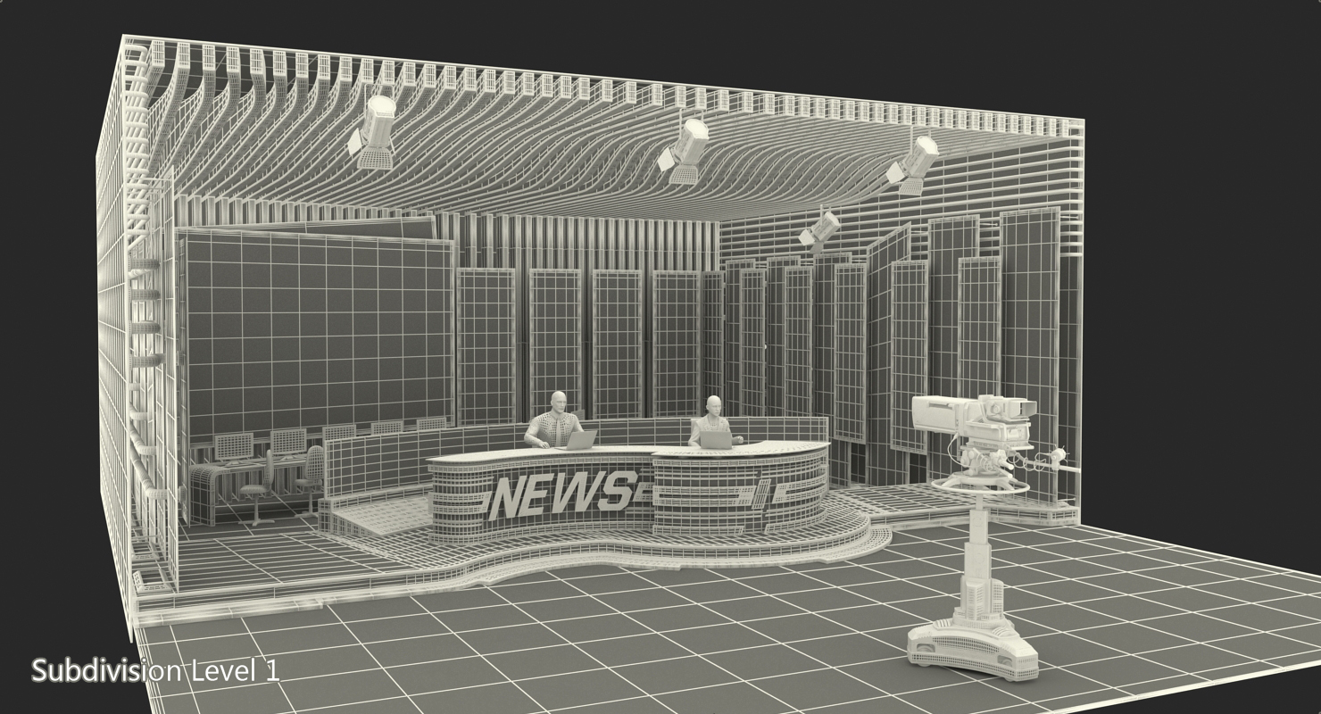 3D Big News TV Studio with Presenters Rigged