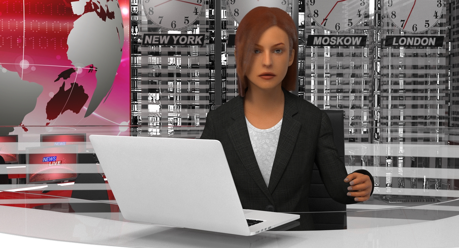 3D Big News TV Studio with Presenters Rigged