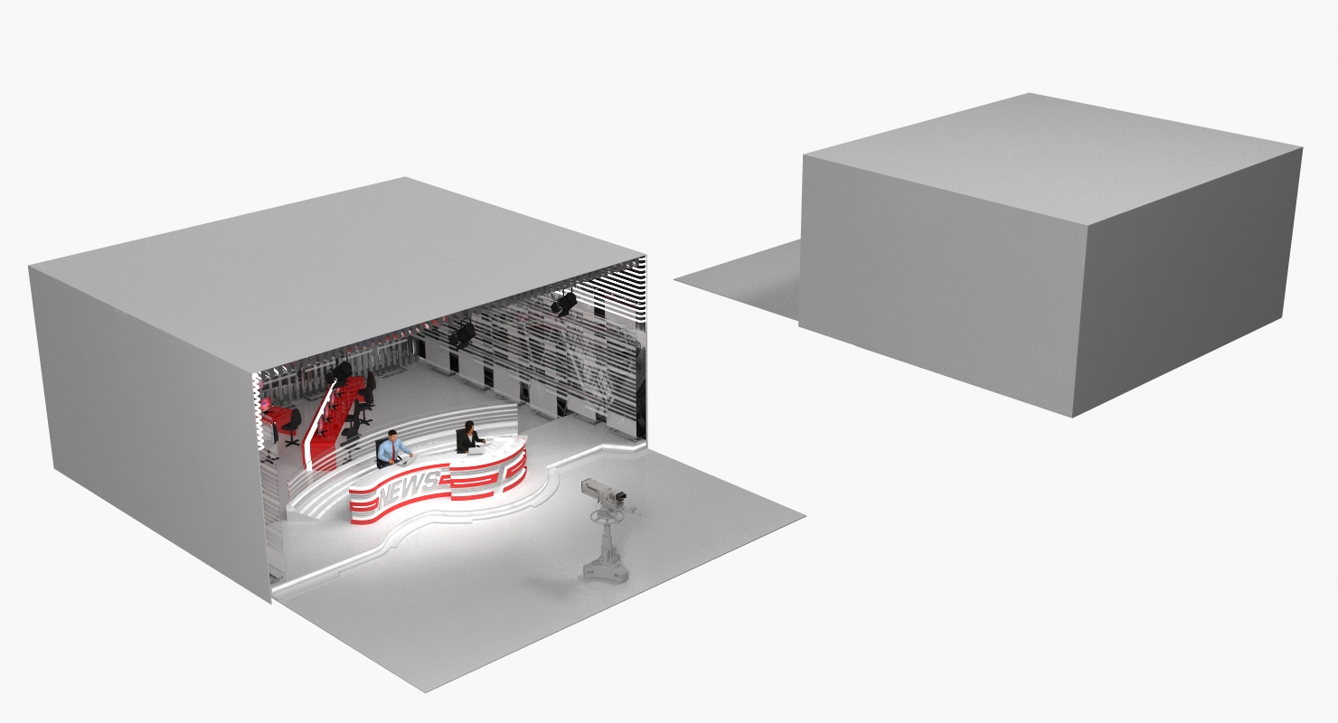 3D Big News TV Studio with Presenters Rigged