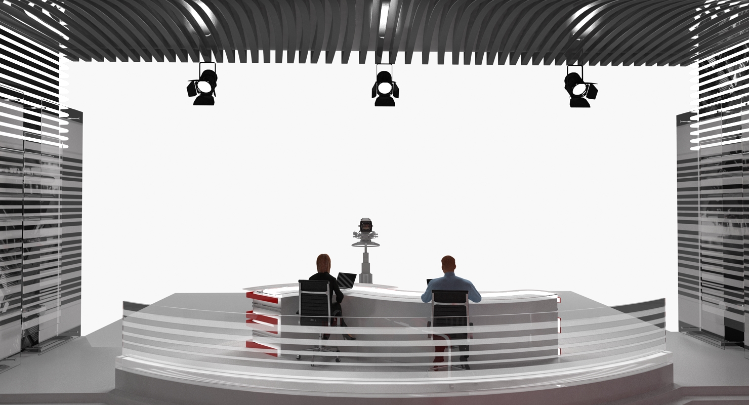 3D Big News TV Studio with Presenters Rigged