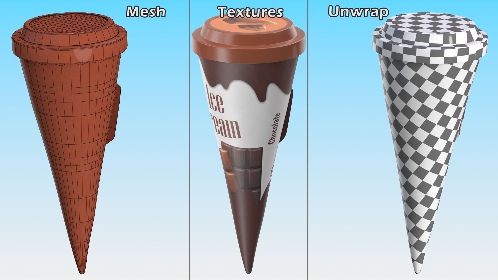 3D model Cone Ice Cream with Cap Mockup Chocolate