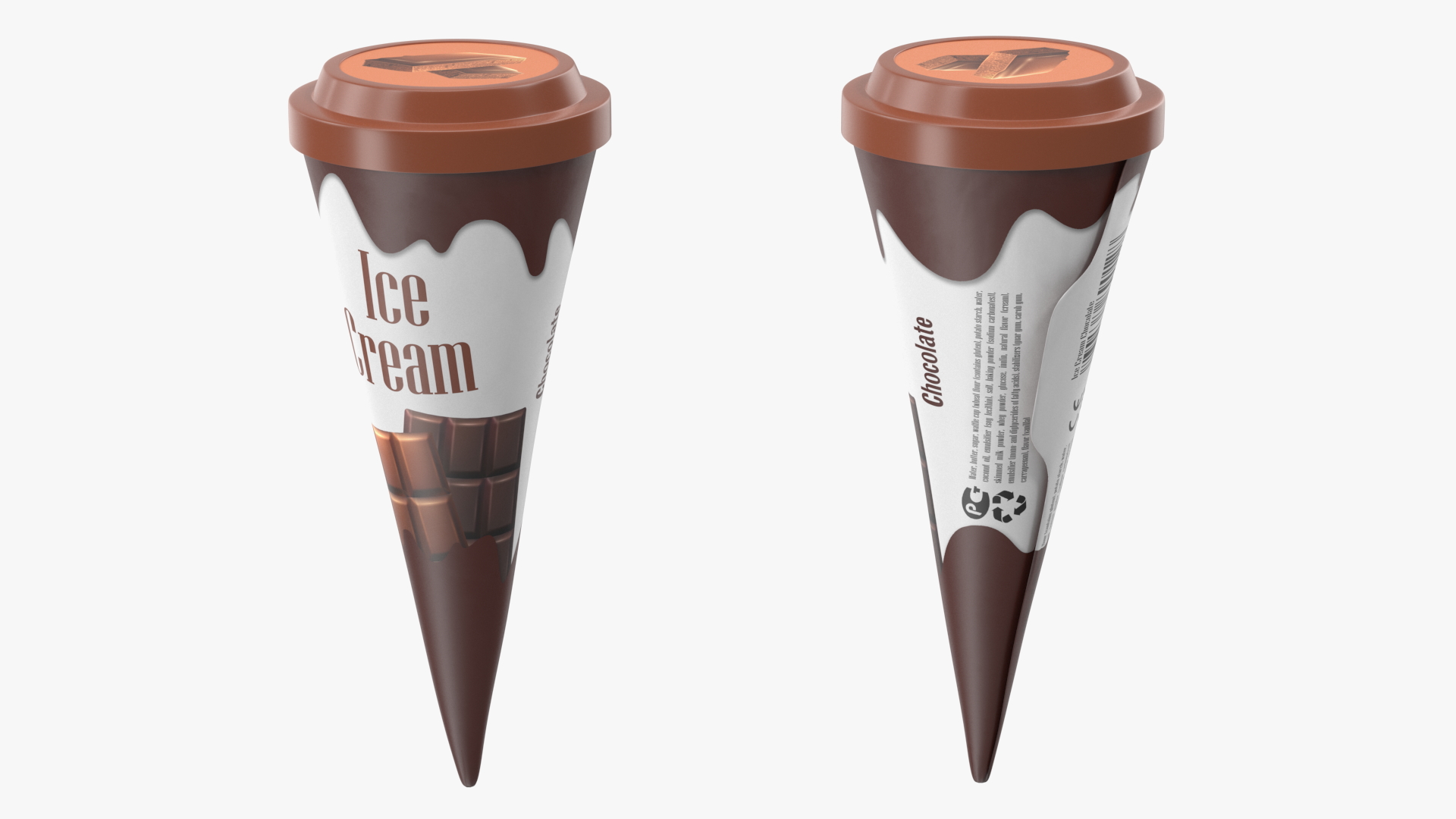3D model Cone Ice Cream with Cap Mockup Chocolate