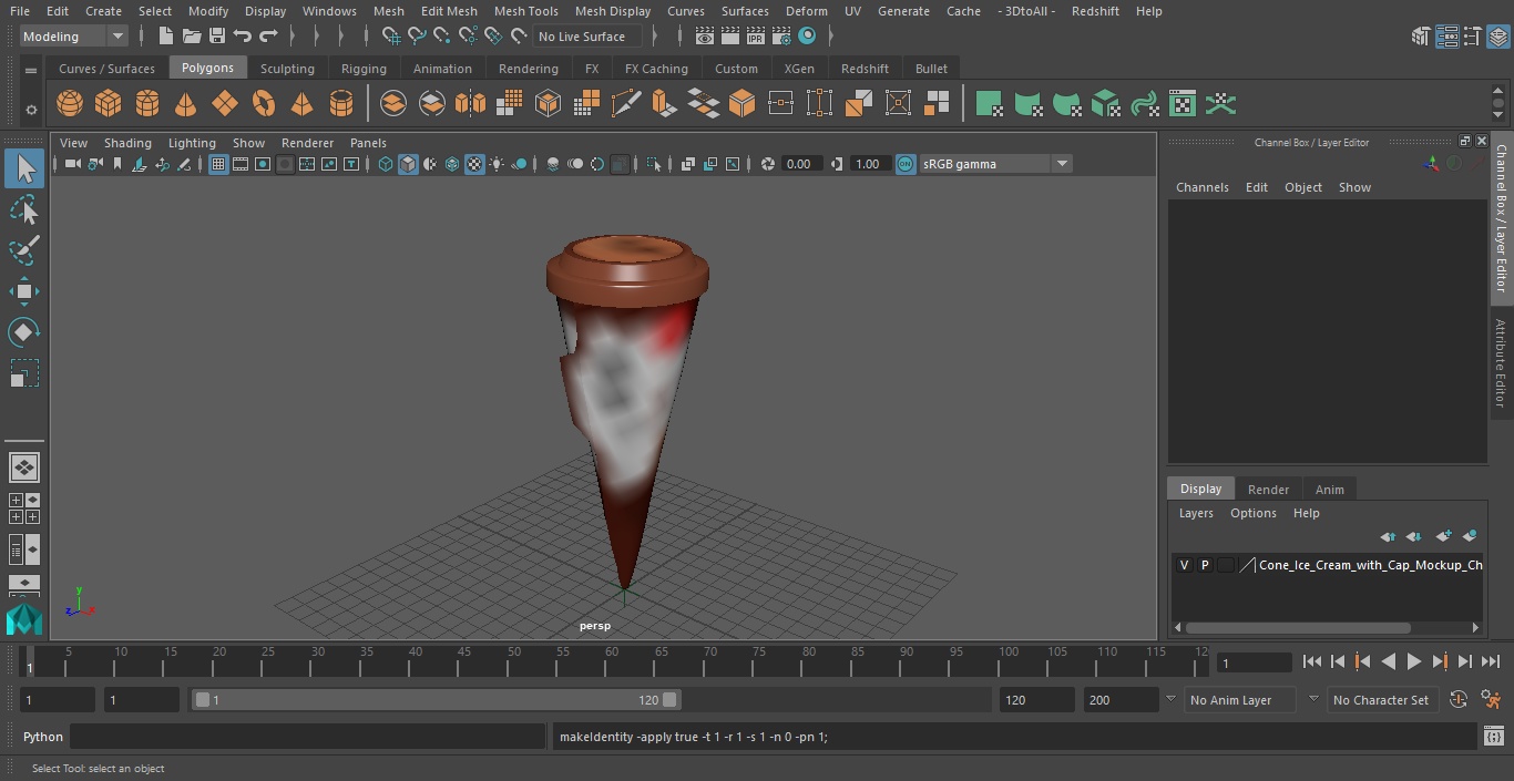 3D model Cone Ice Cream with Cap Mockup Chocolate