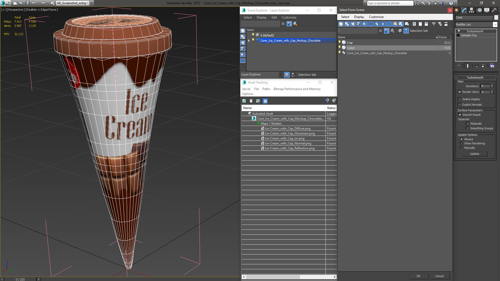 3D model Cone Ice Cream with Cap Mockup Chocolate