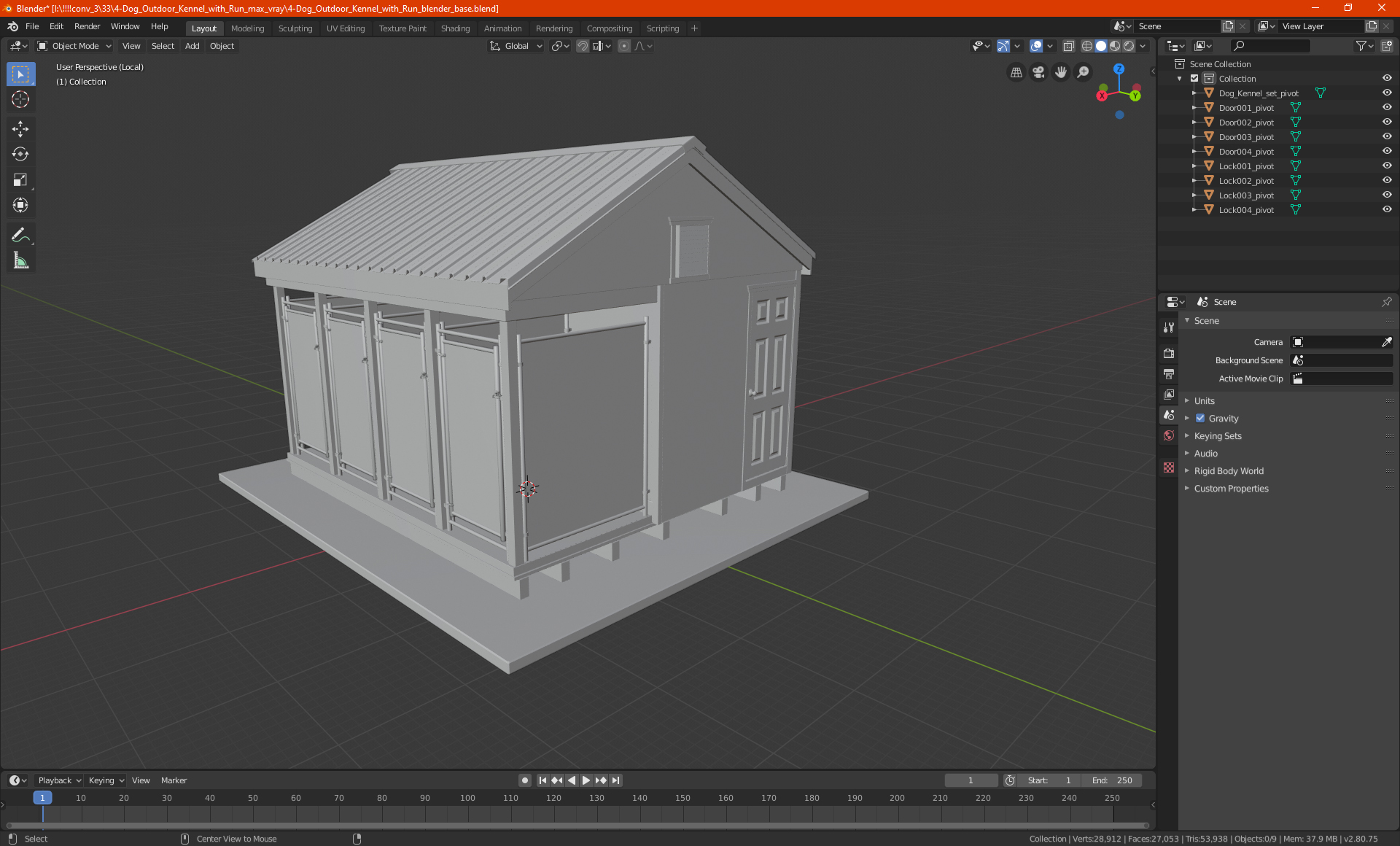 4-Dog Outdoor Kennel with Run 3D model