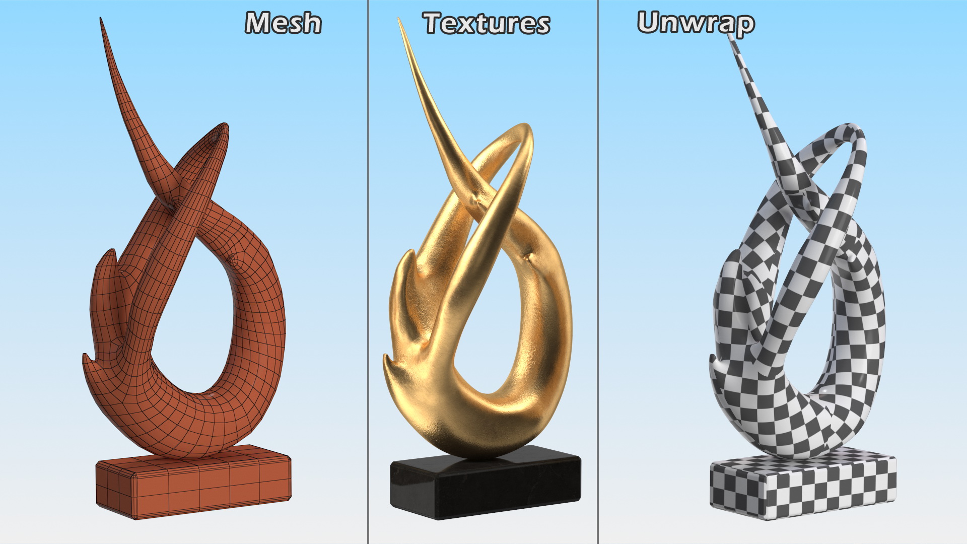 3D Golden Abstract Modern Sculpture Home Decoration model