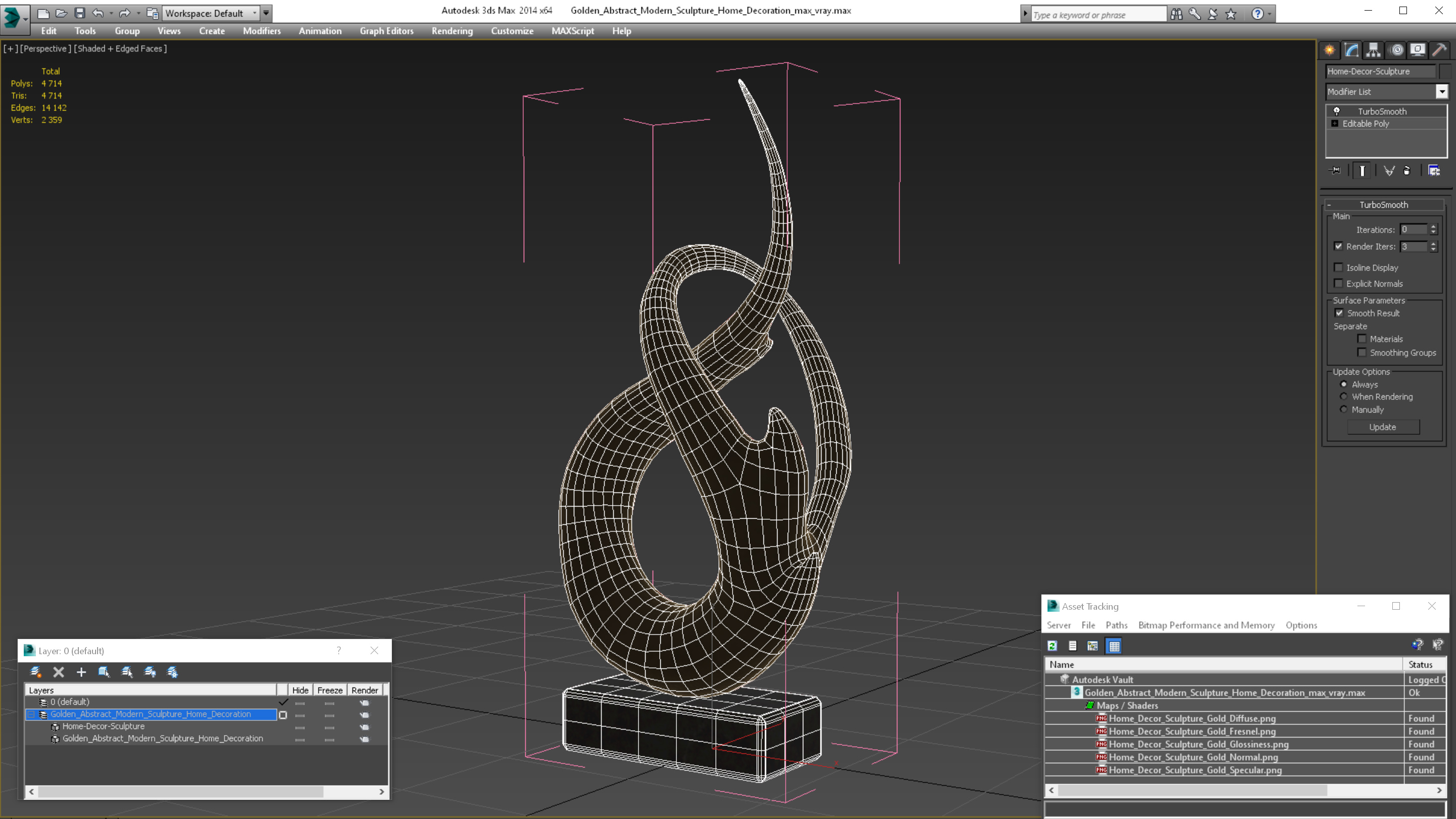 3D Golden Abstract Modern Sculpture Home Decoration model