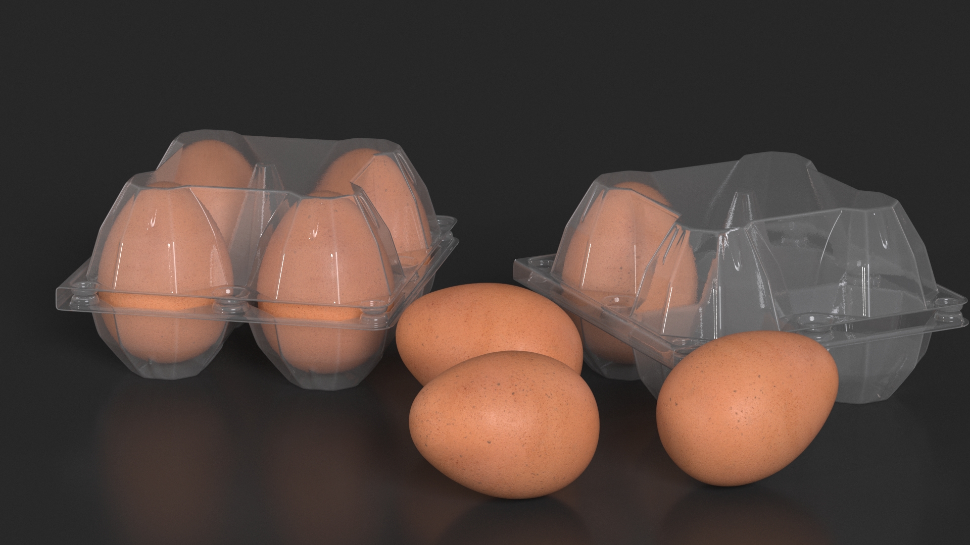 Plastic Egg Tray with 4 Brown Eggs 3D model