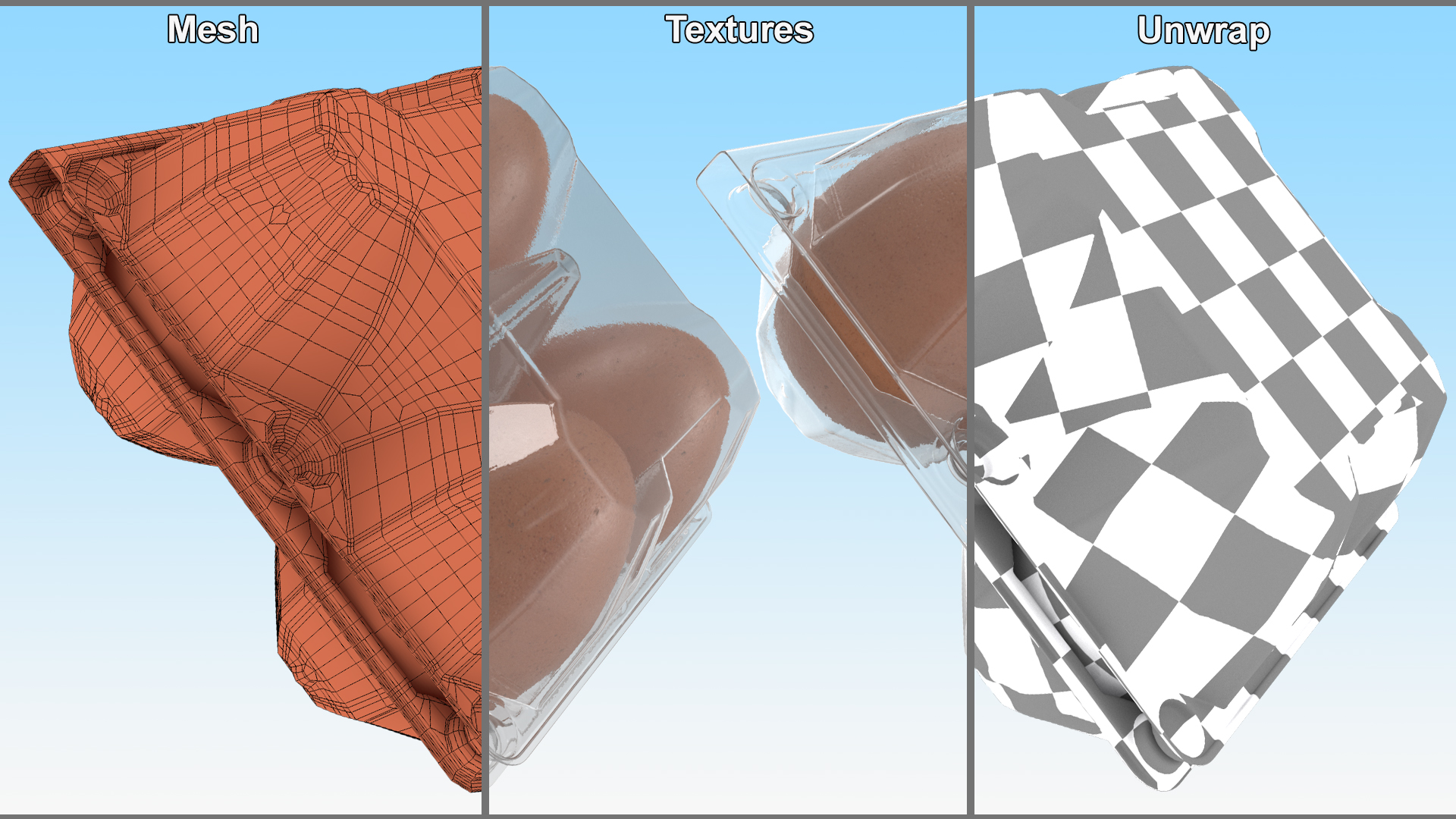 Plastic Egg Tray with 4 Brown Eggs 3D model