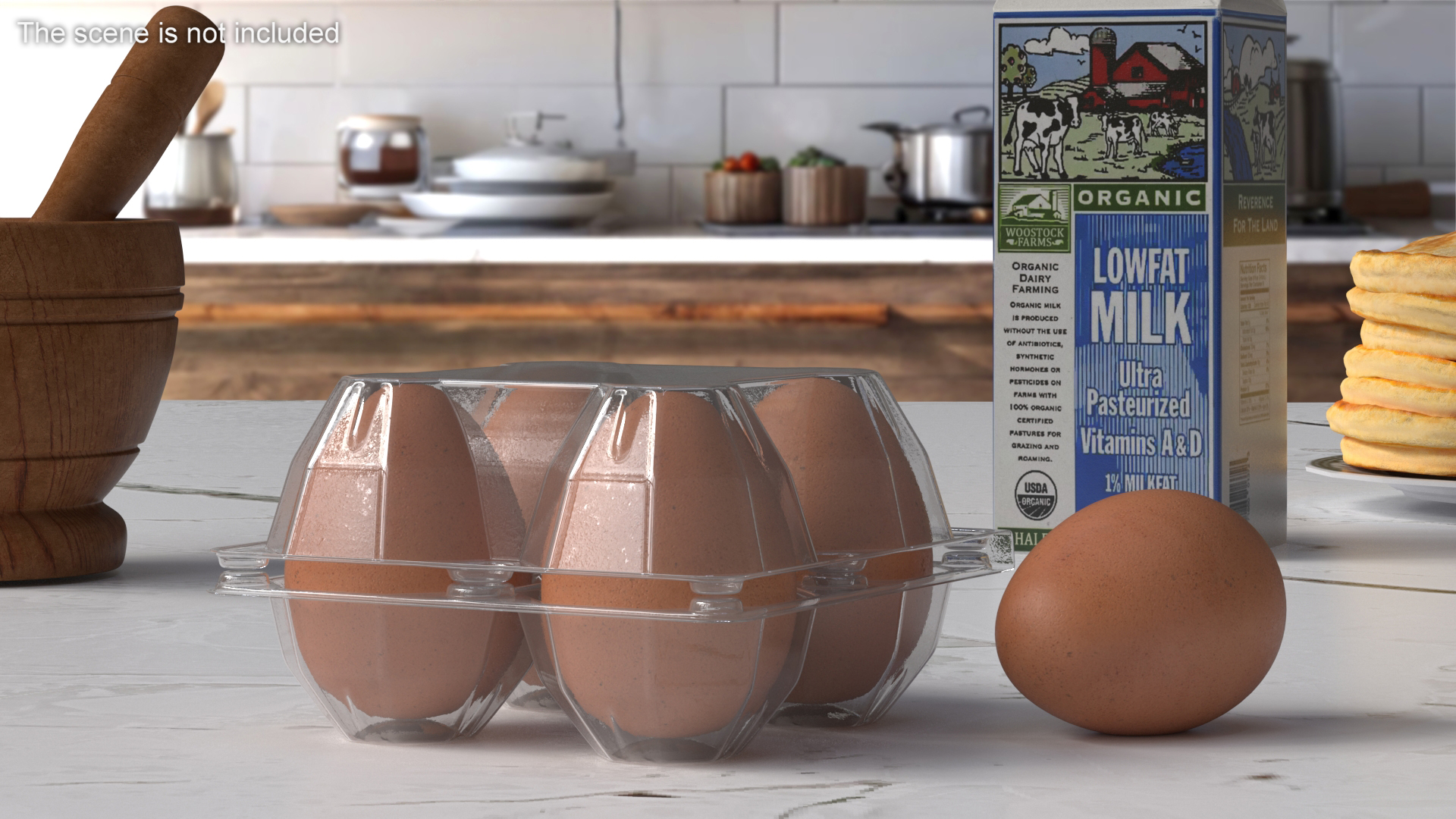 Plastic Egg Tray with 4 Brown Eggs 3D model