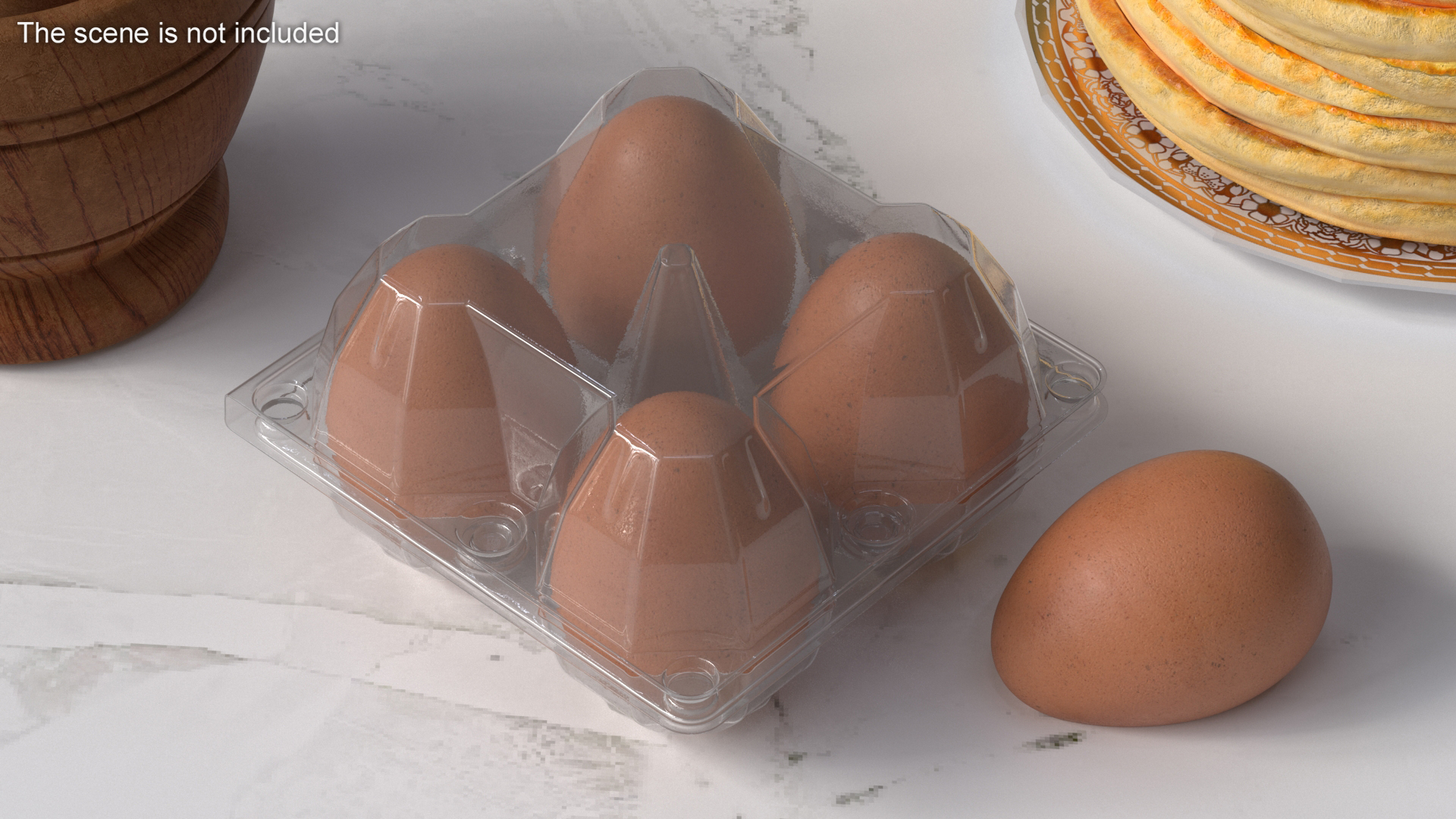 Plastic Egg Tray with 4 Brown Eggs 3D model