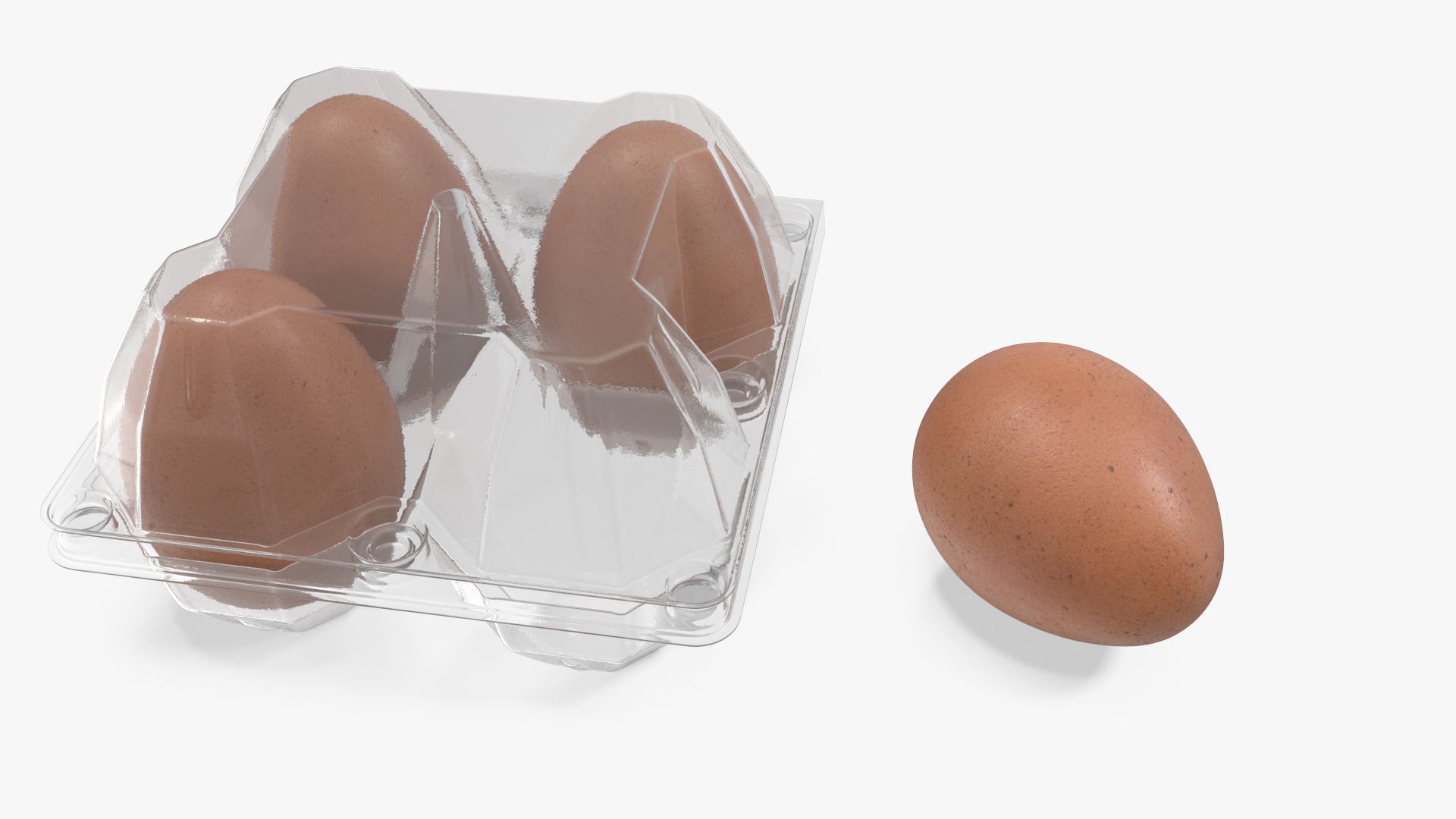 Plastic Egg Tray with 4 Brown Eggs 3D model