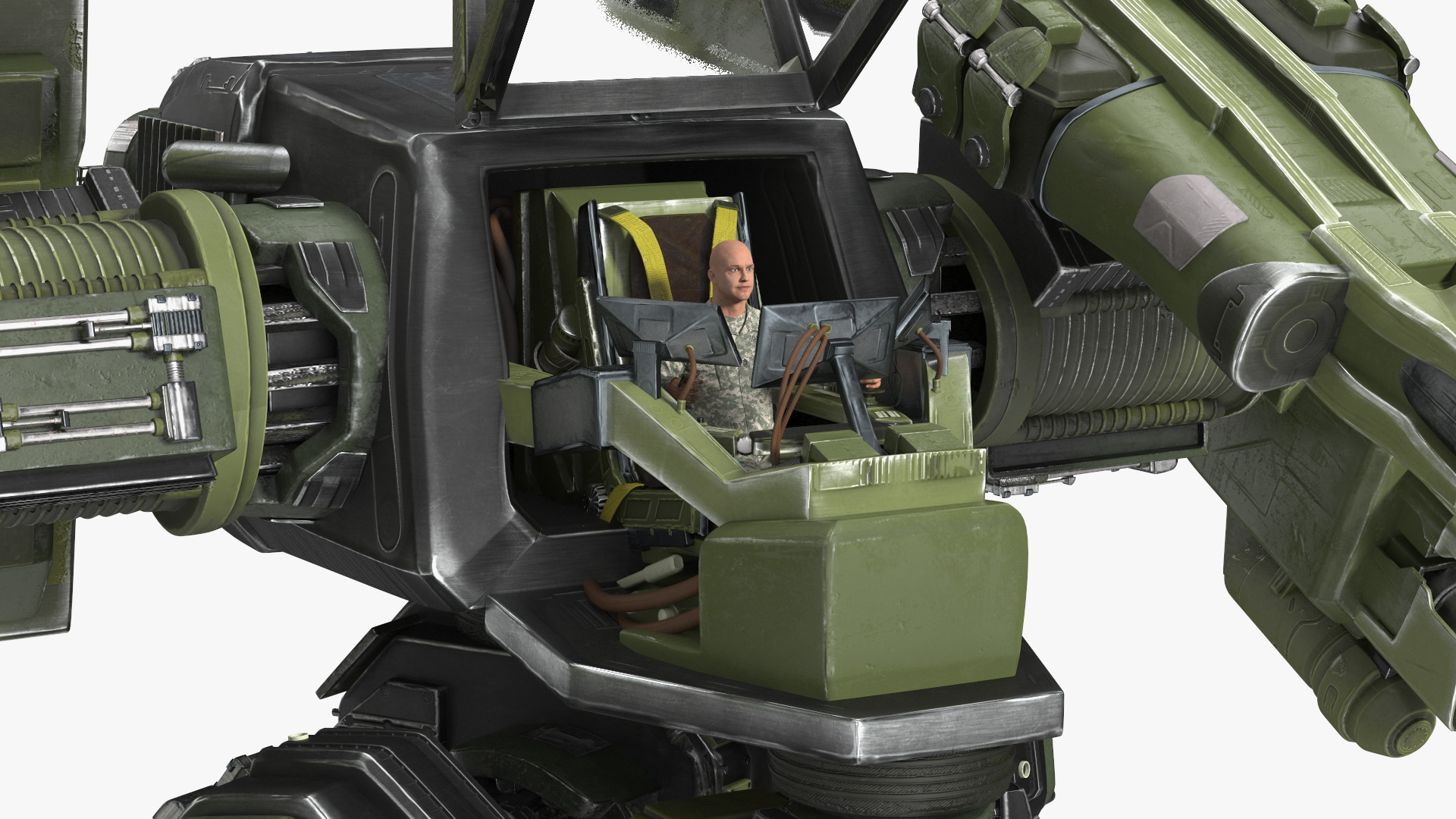 Giant Walking Robot Green Rigged 3D