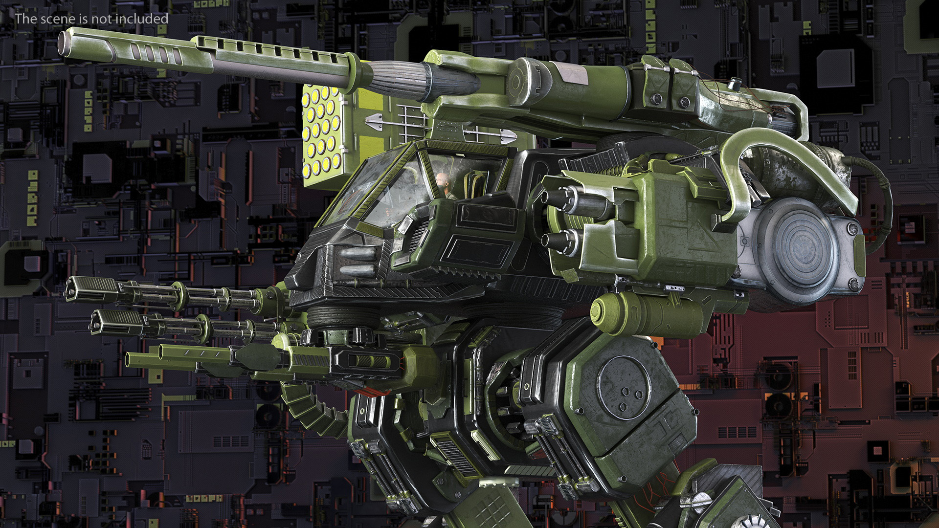 Giant Walking Robot Green Rigged 3D