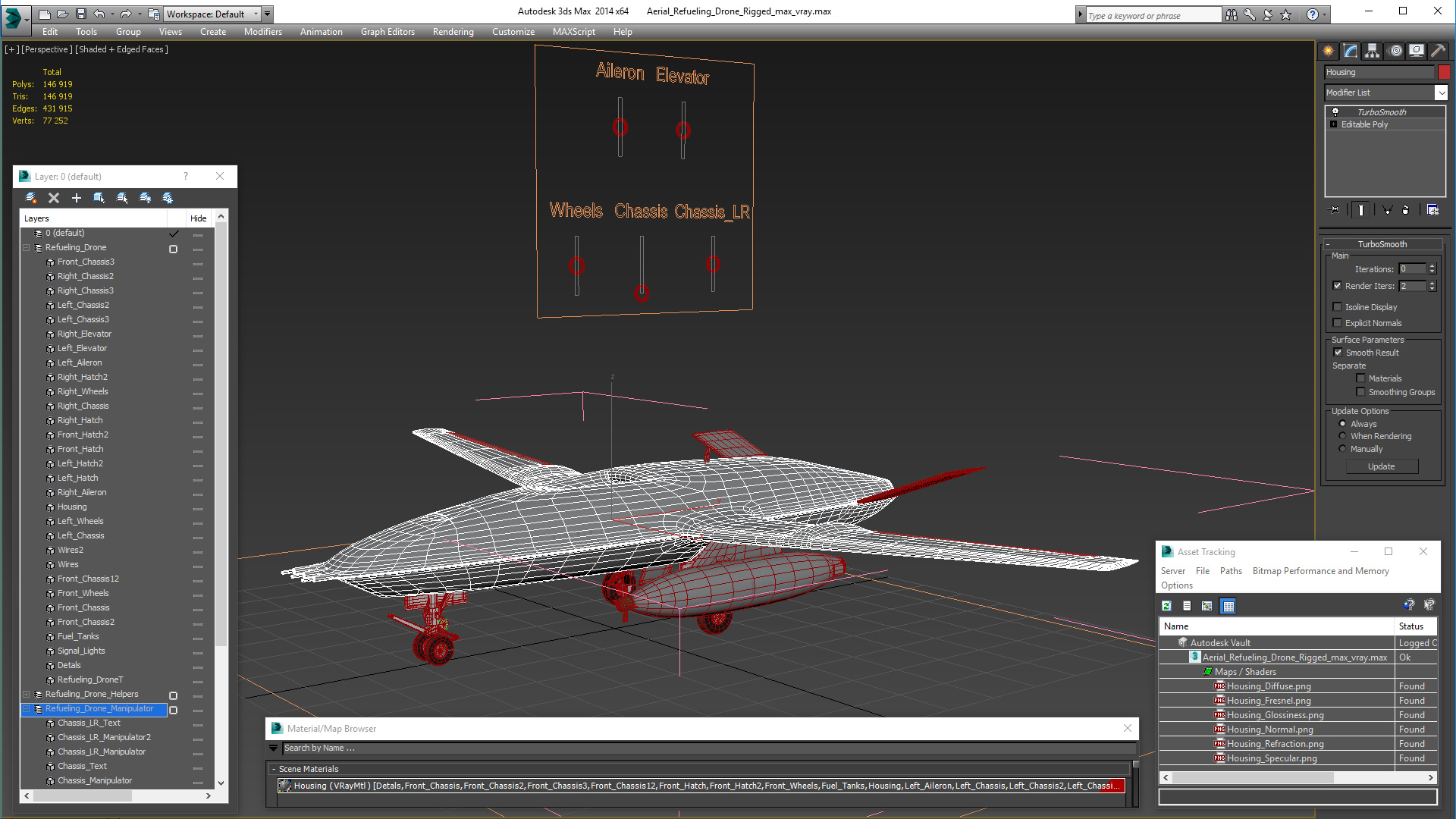 Aerial Refueling Drone Rigged 3D model