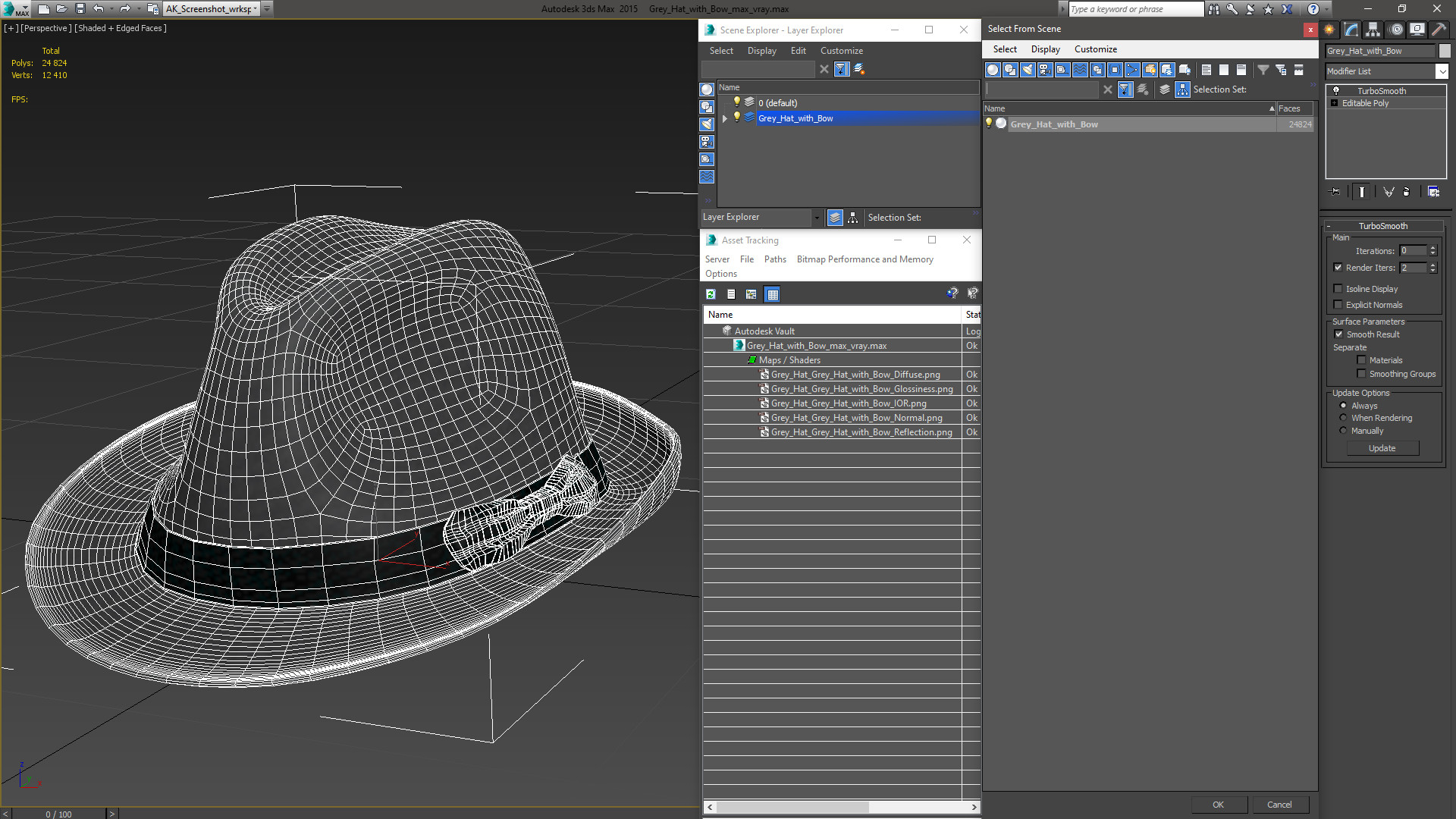 Grey Hat with Bow 3D